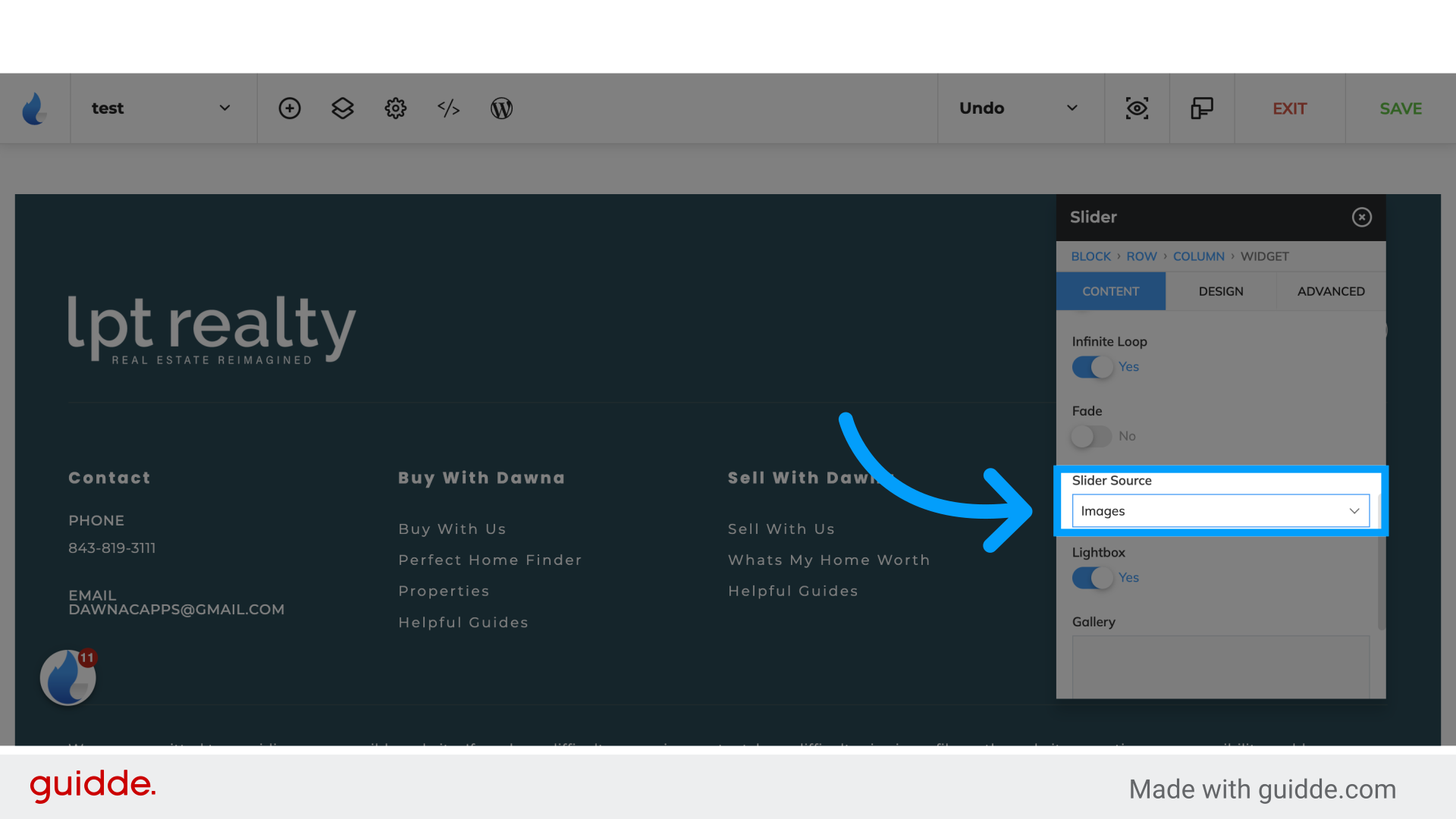 Click the Slider Source drop down menu