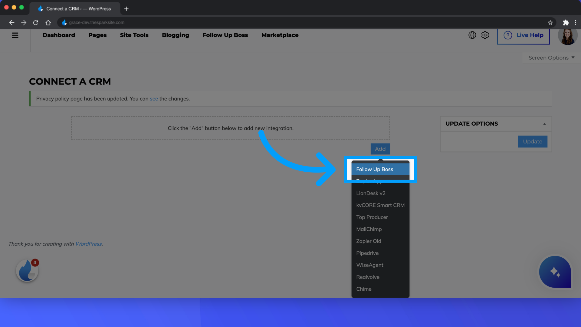 Click your CRM provider from the drop down menu 