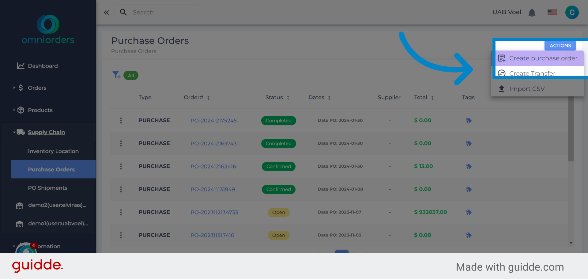 Click 'Create purchase order'