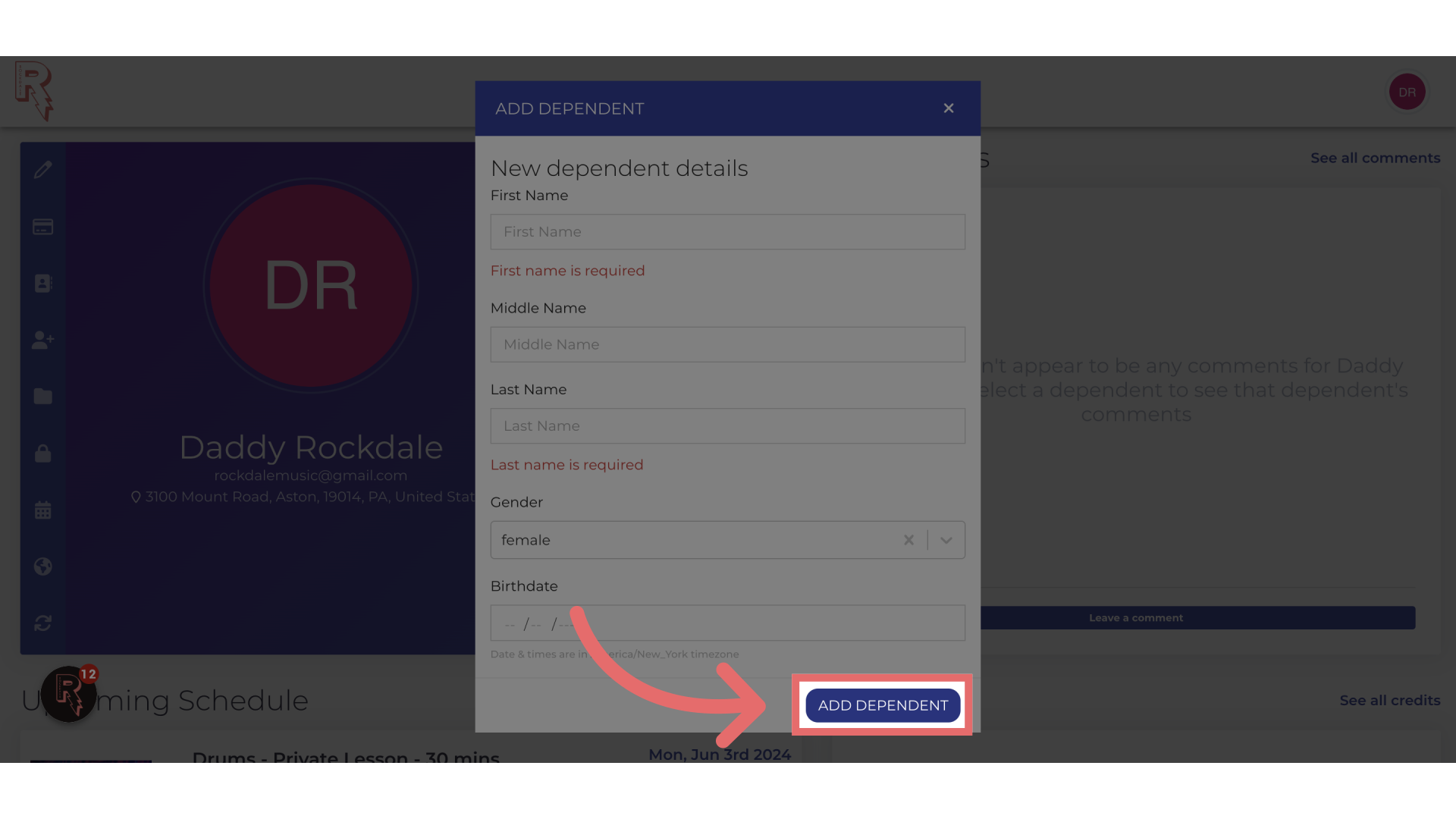 Click 'Add Dependent' to finish adding new dependent profile. 