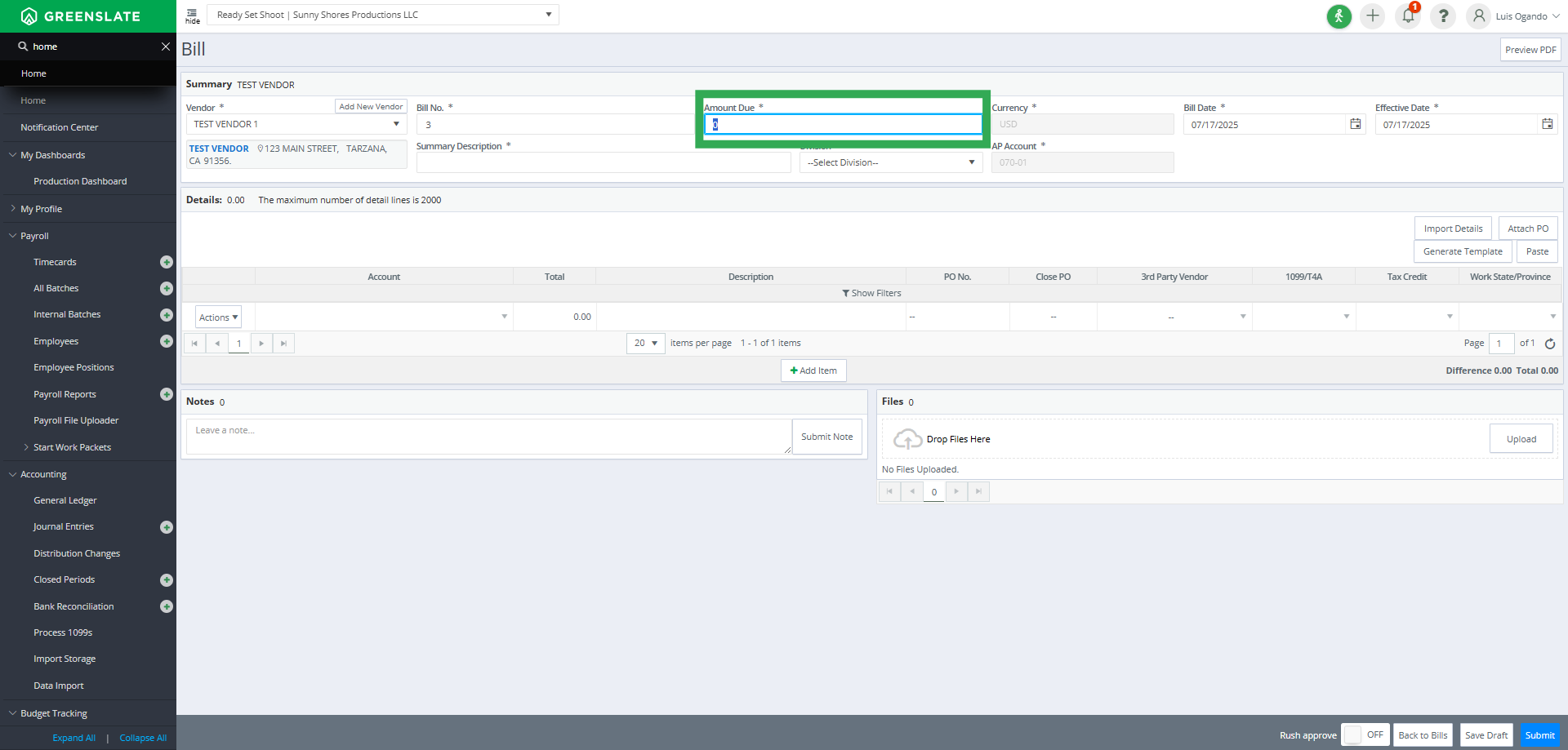Fill in the Bill Total