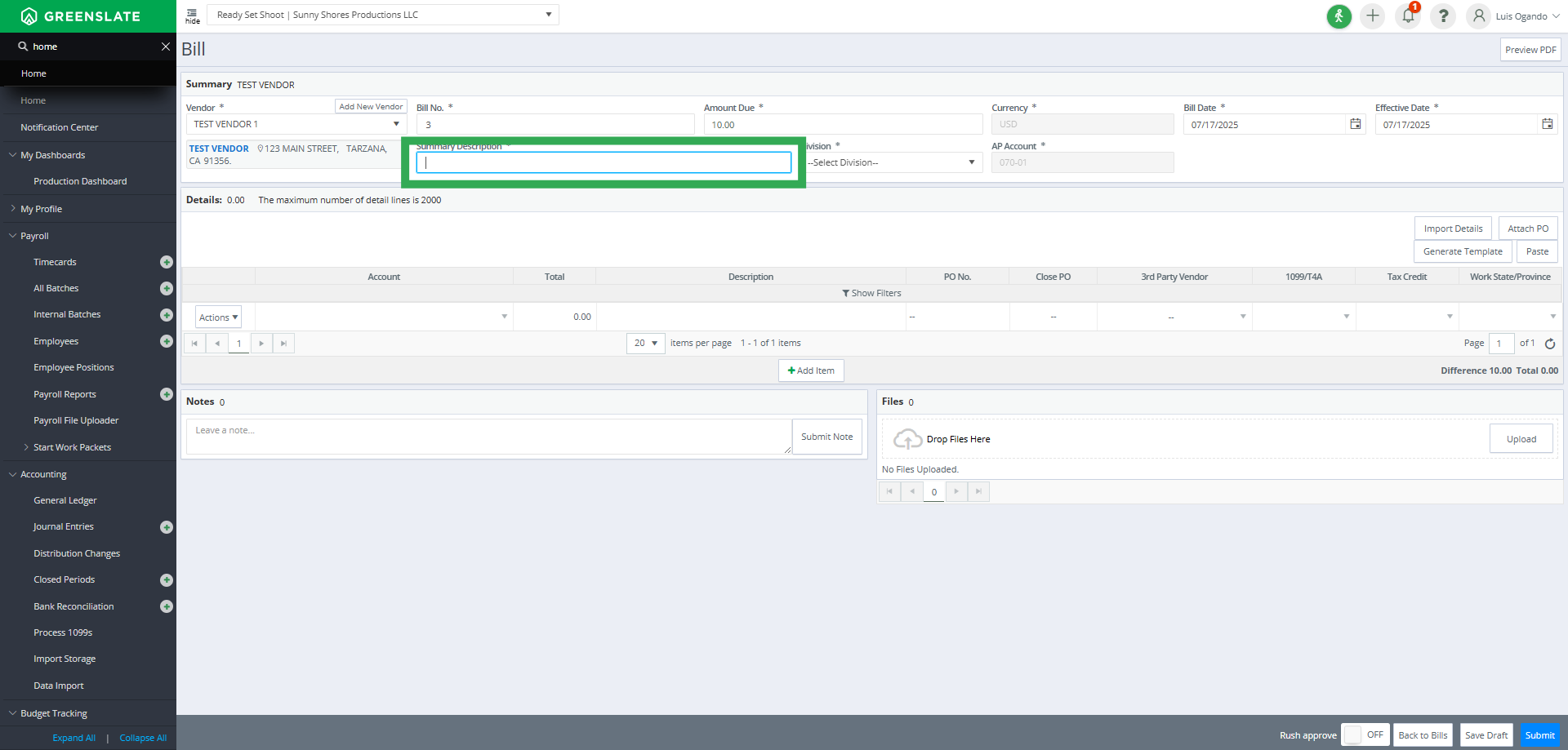 Fill in the Bill Description