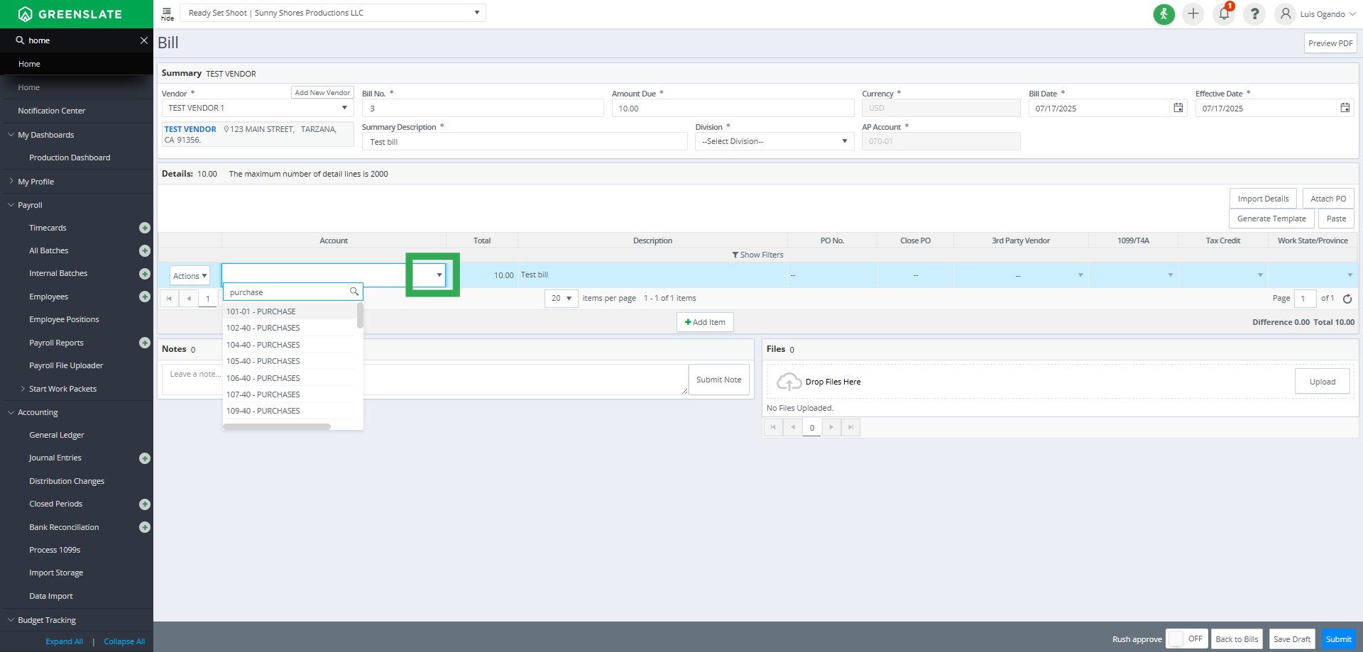 Select The Account Code
