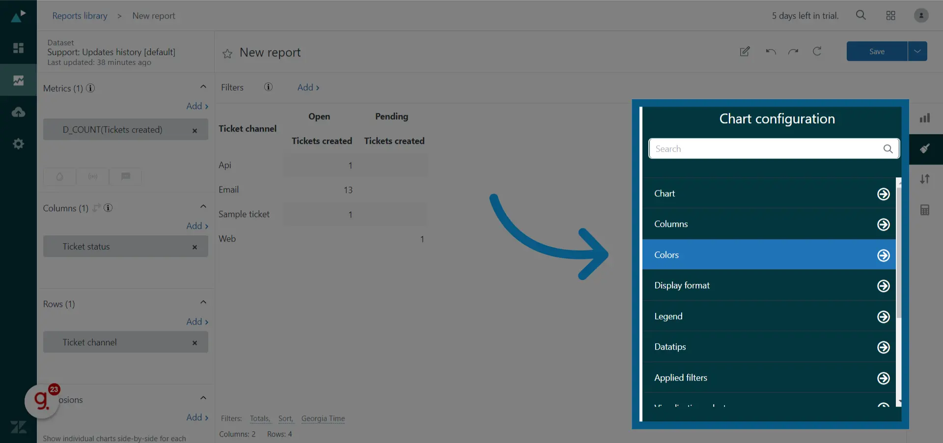 Select a chart configuration setting