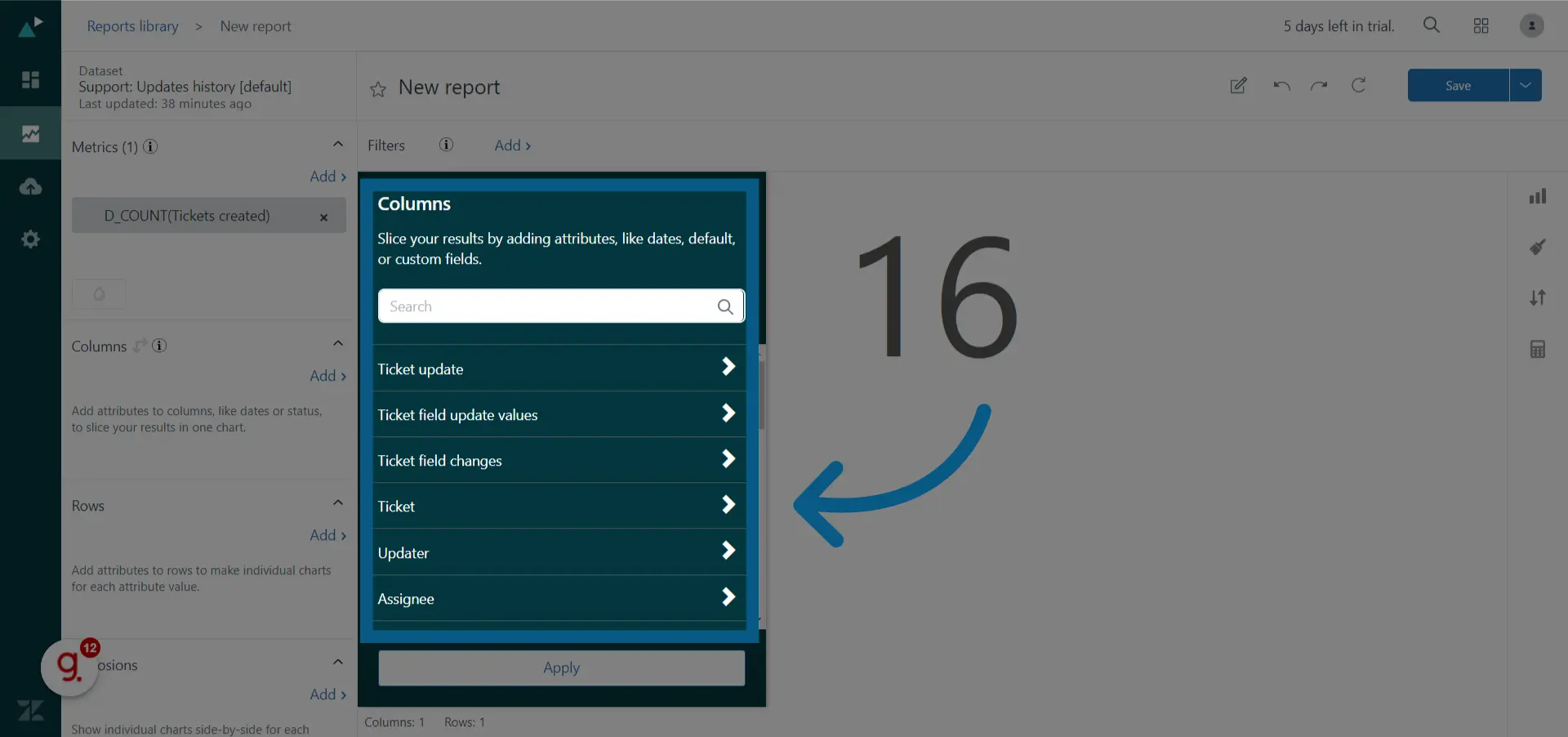 Select additional data you want to mesure the metric agains