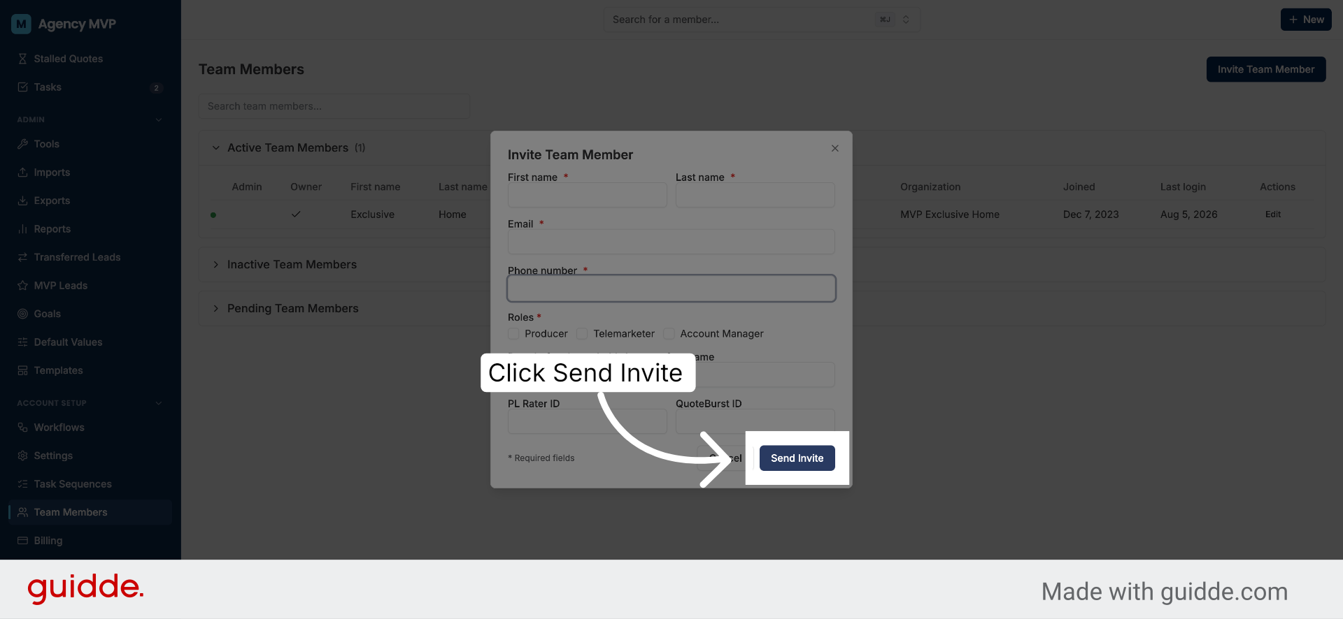 Send Invitation to Team Member