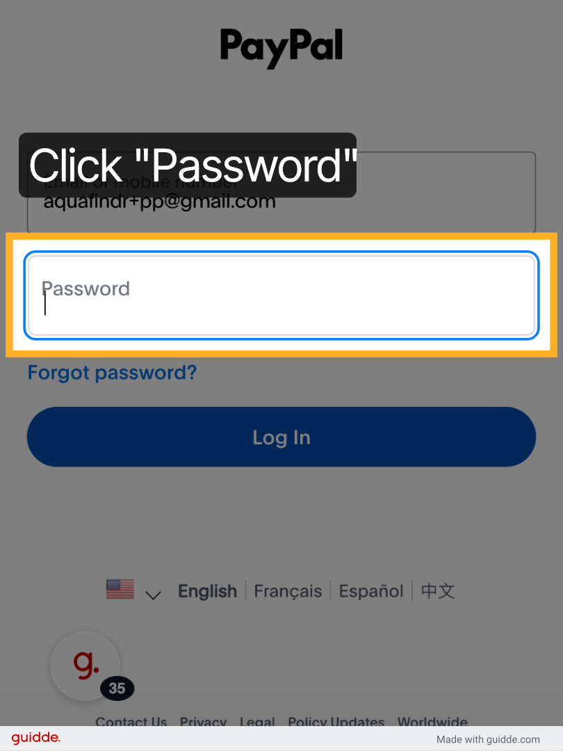 Enter PayPal Password