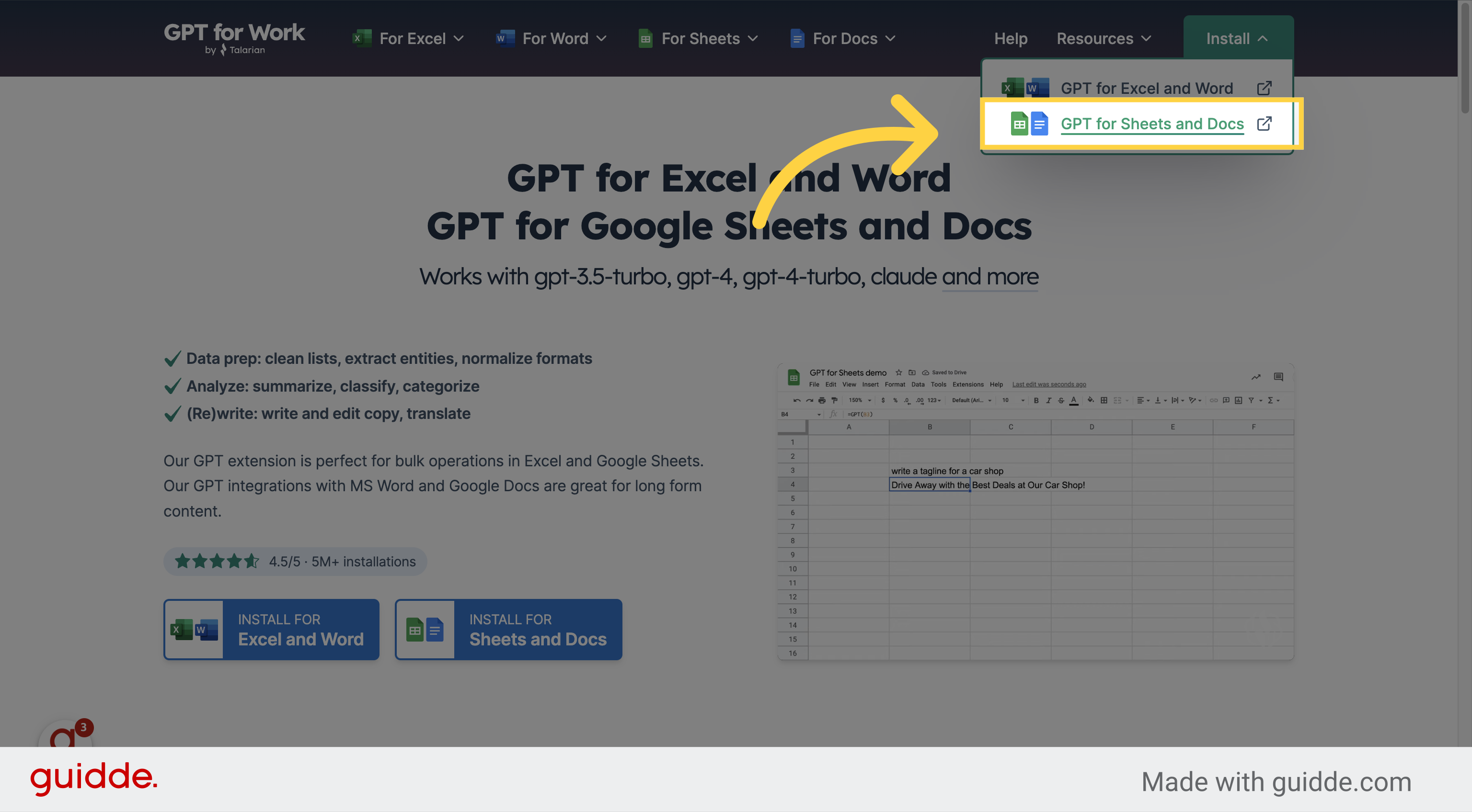 [GPT for Sheets and Docs] 클릭