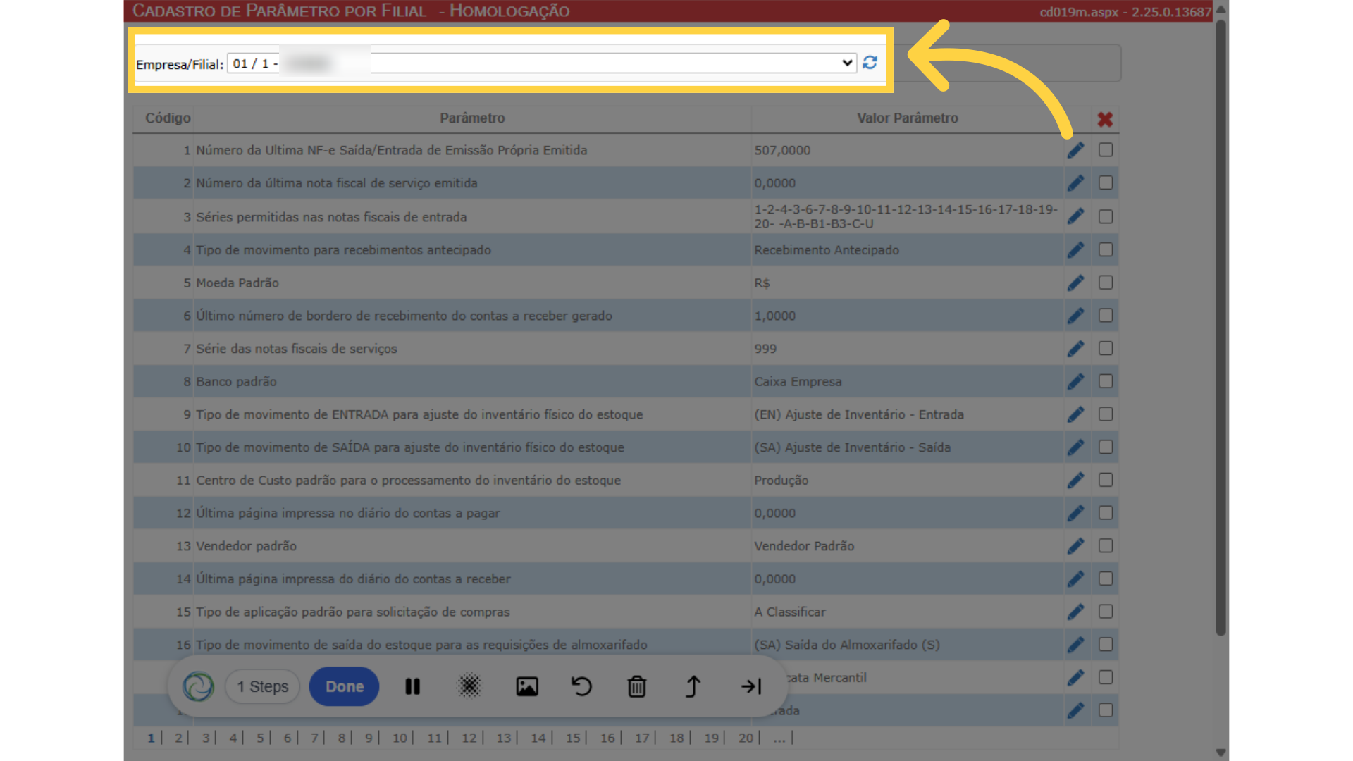 Selecione a empresa/filial