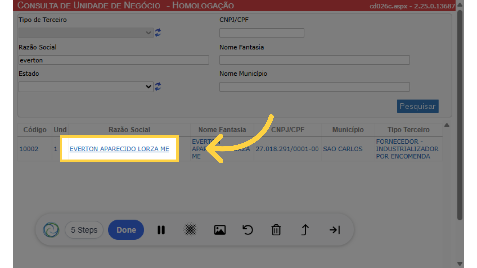 Selecione o industrializador localizado