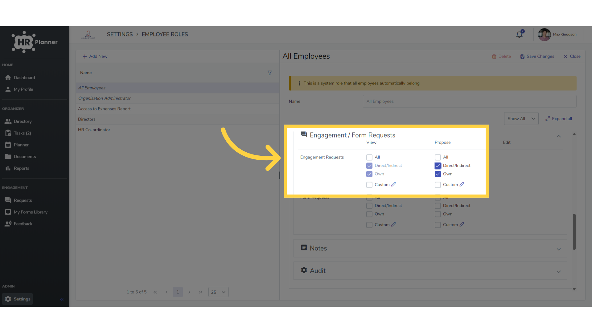 Click 'Engagement / Form Requests'