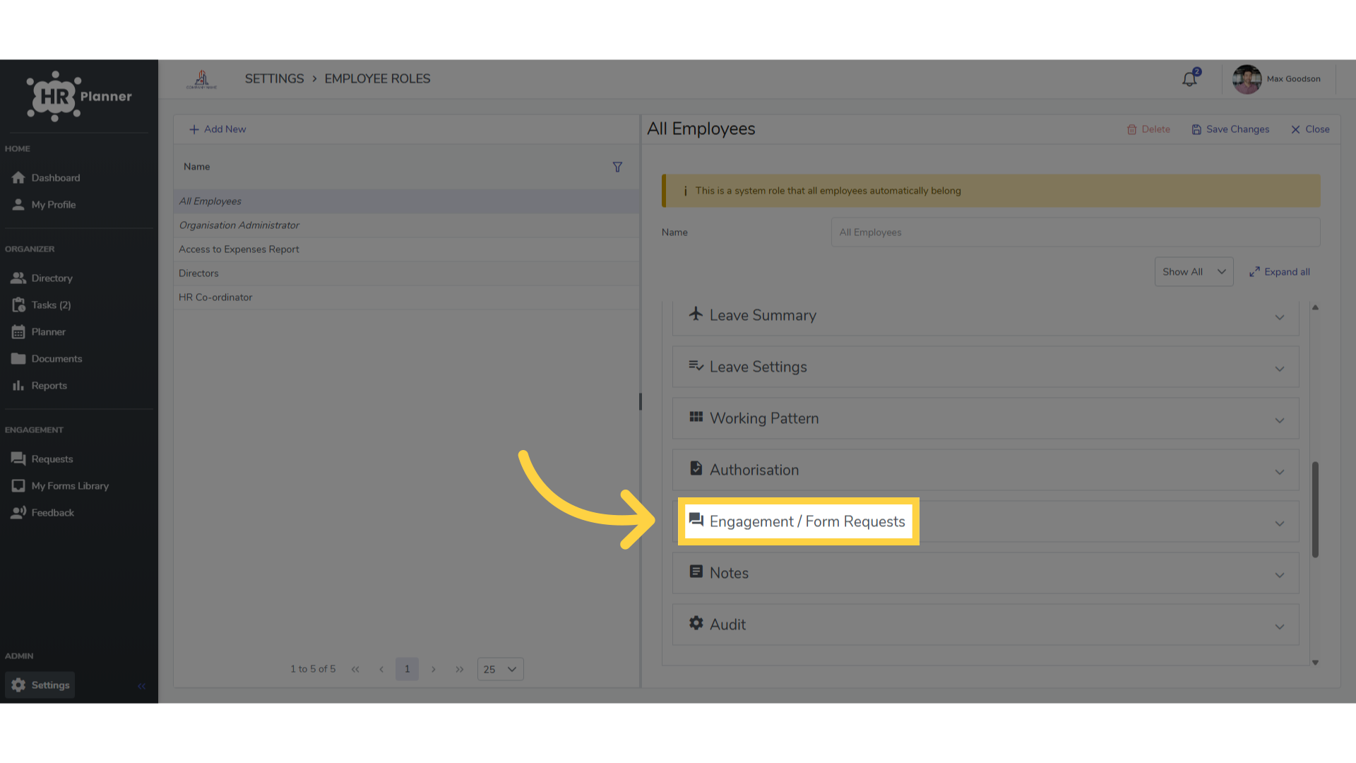 Click 'Engagement / Form Requests'