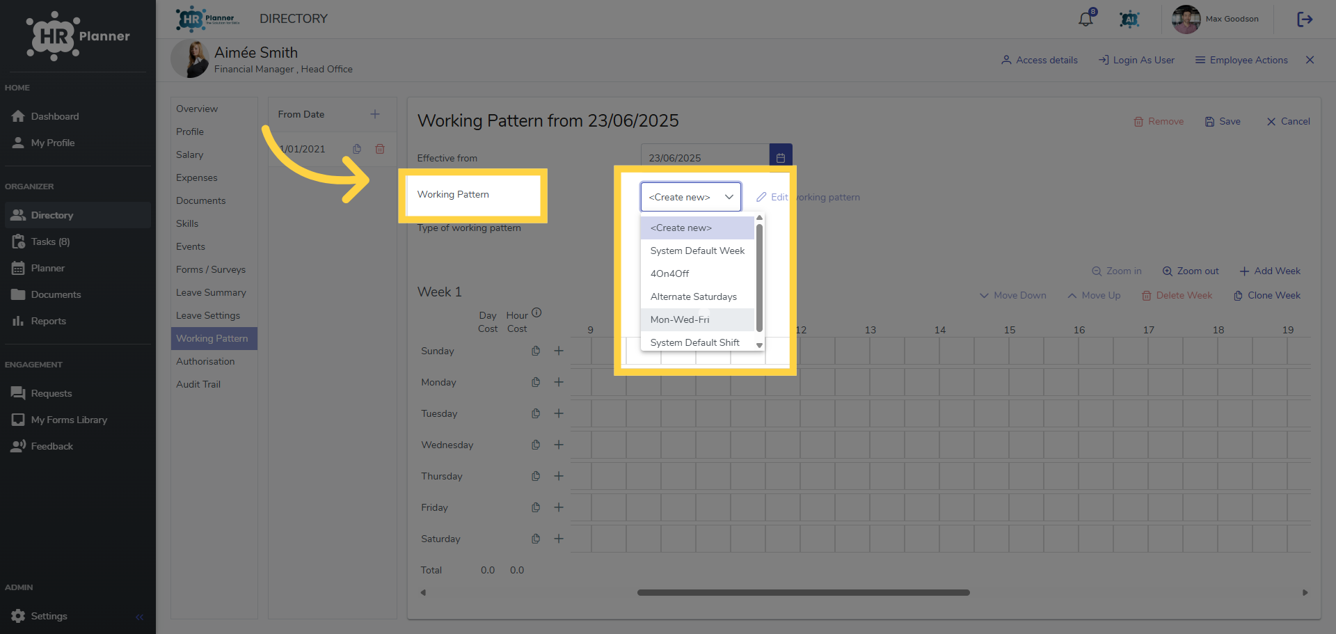 Select the Working Pattern