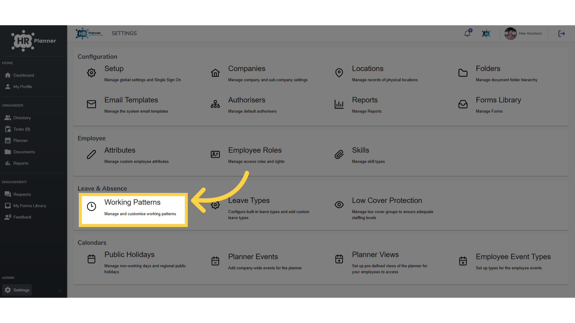 Click 'Working Patterns'