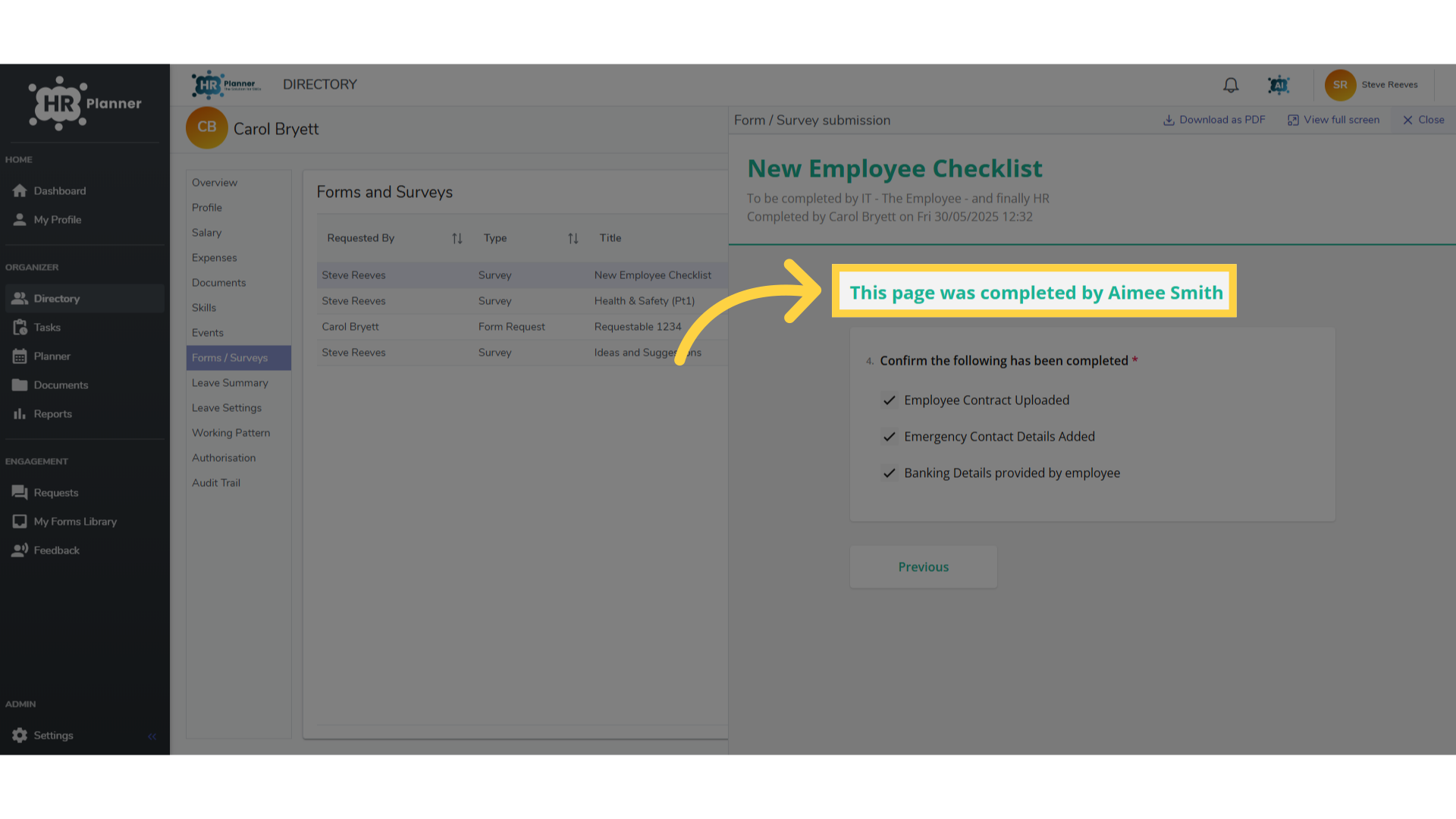 View the completed form