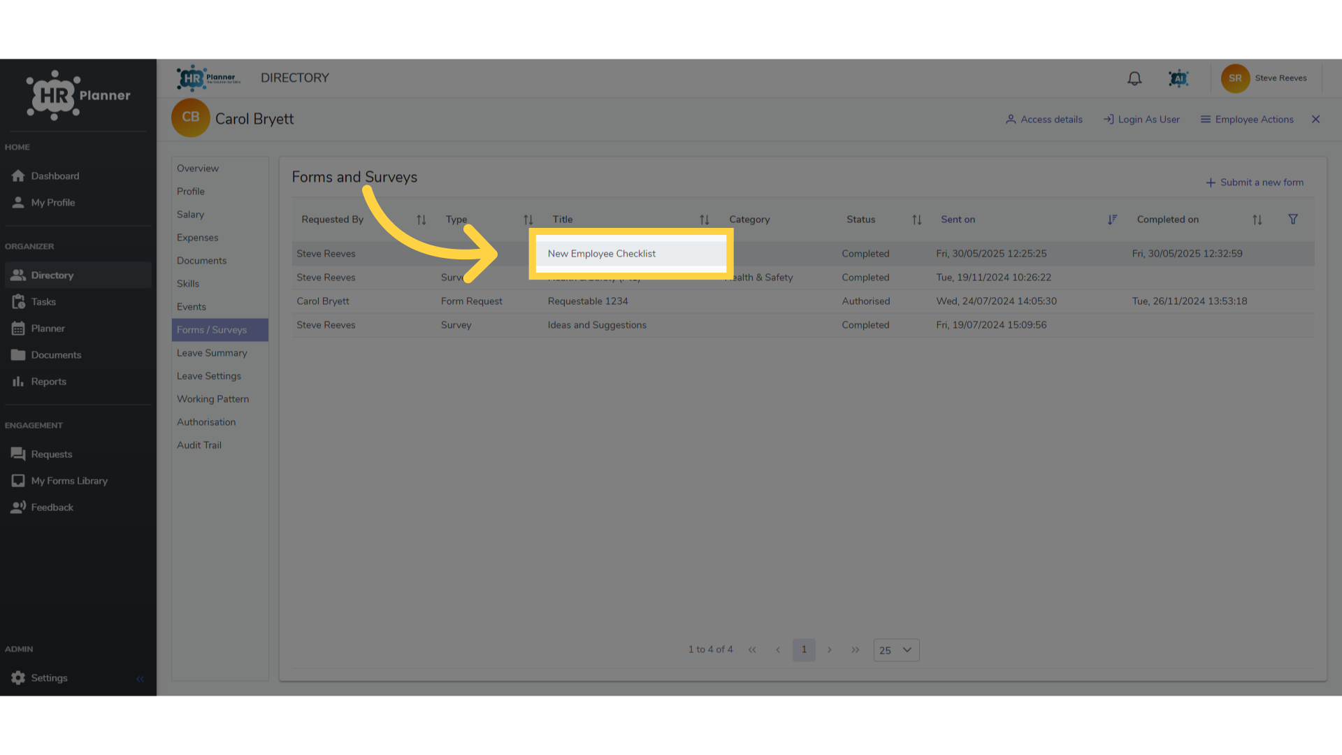 Click 'New Employee Checklist'