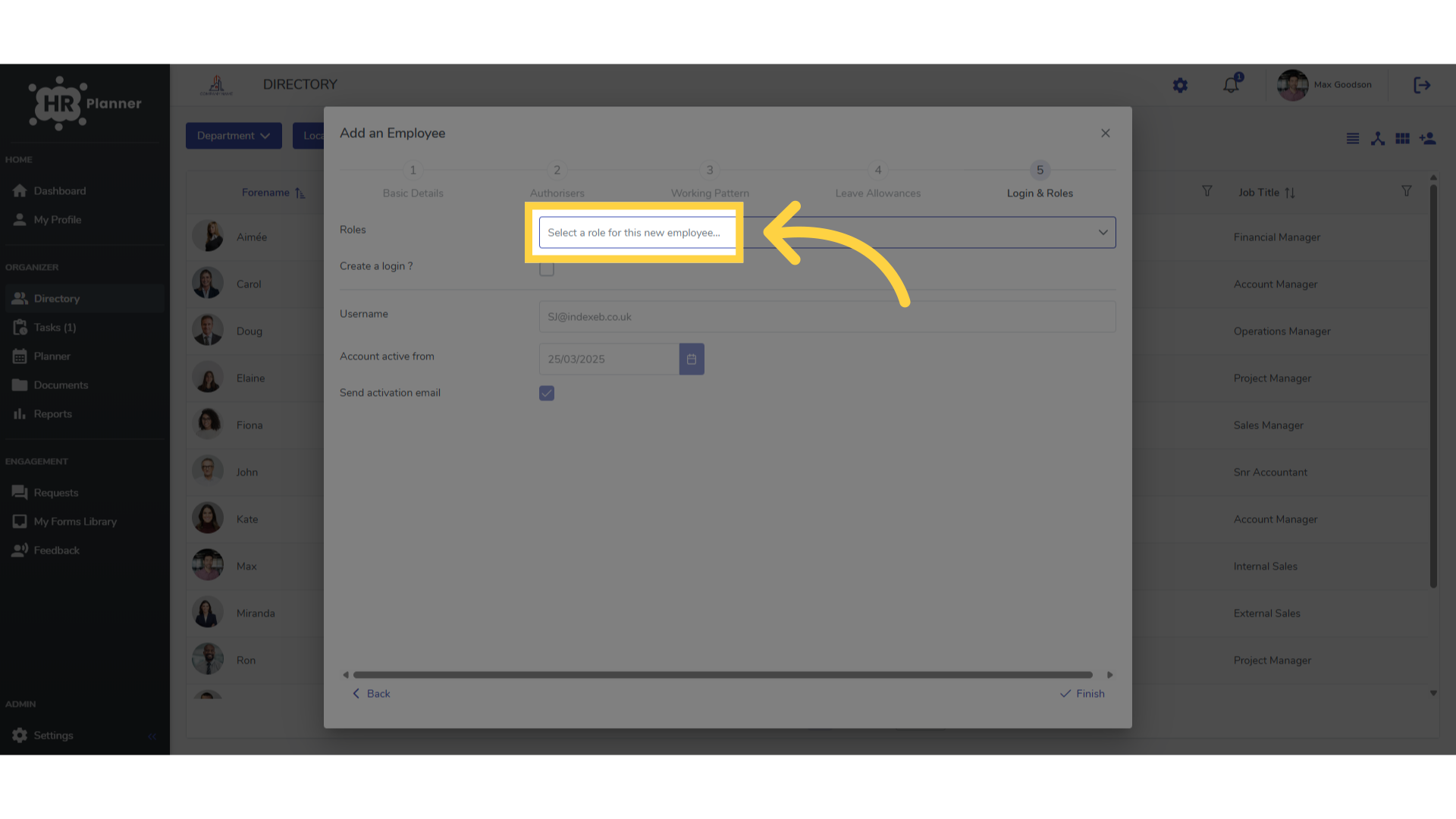 Click to allocate an access role