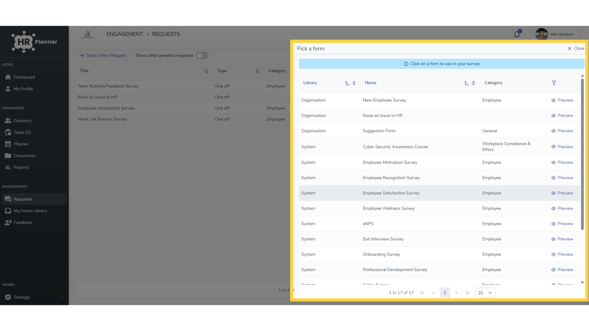 Click 'Employee Satisfaction Survey'