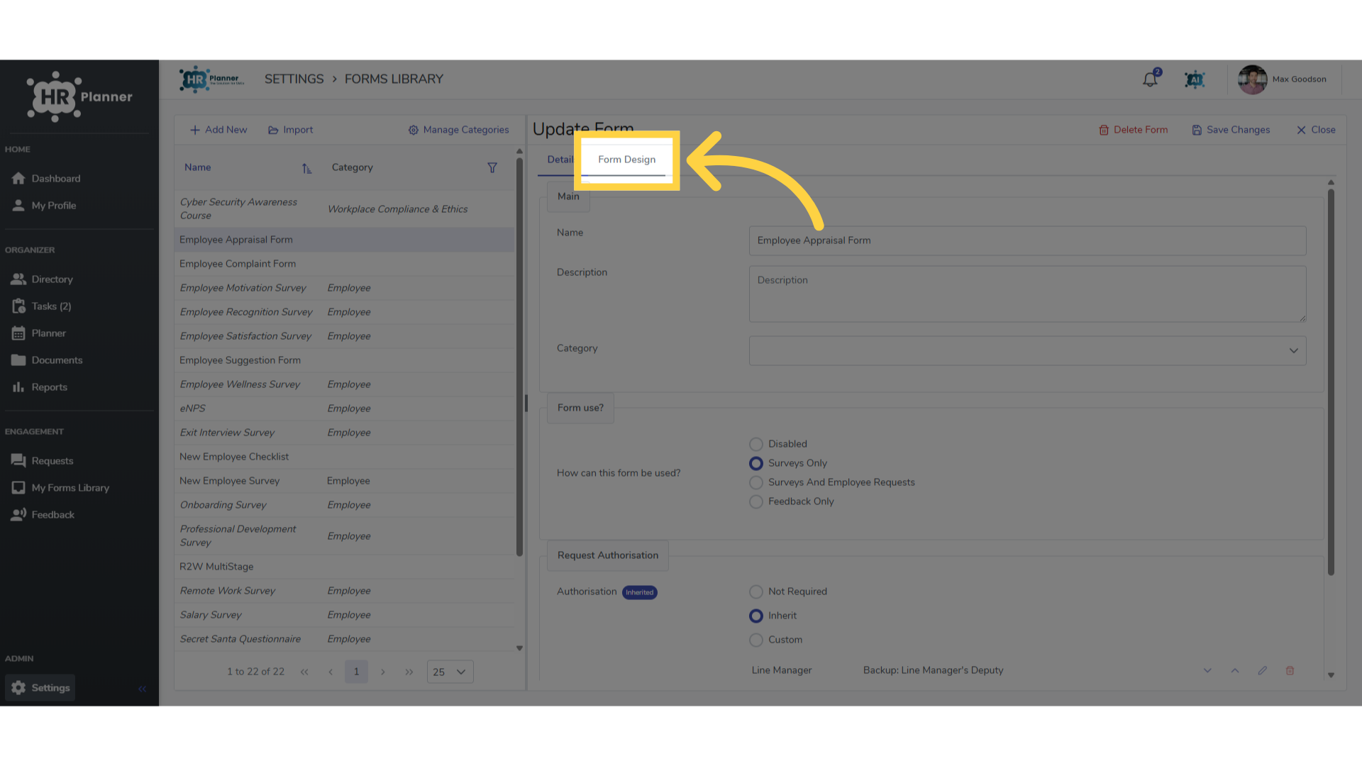 Click 'Form Design'