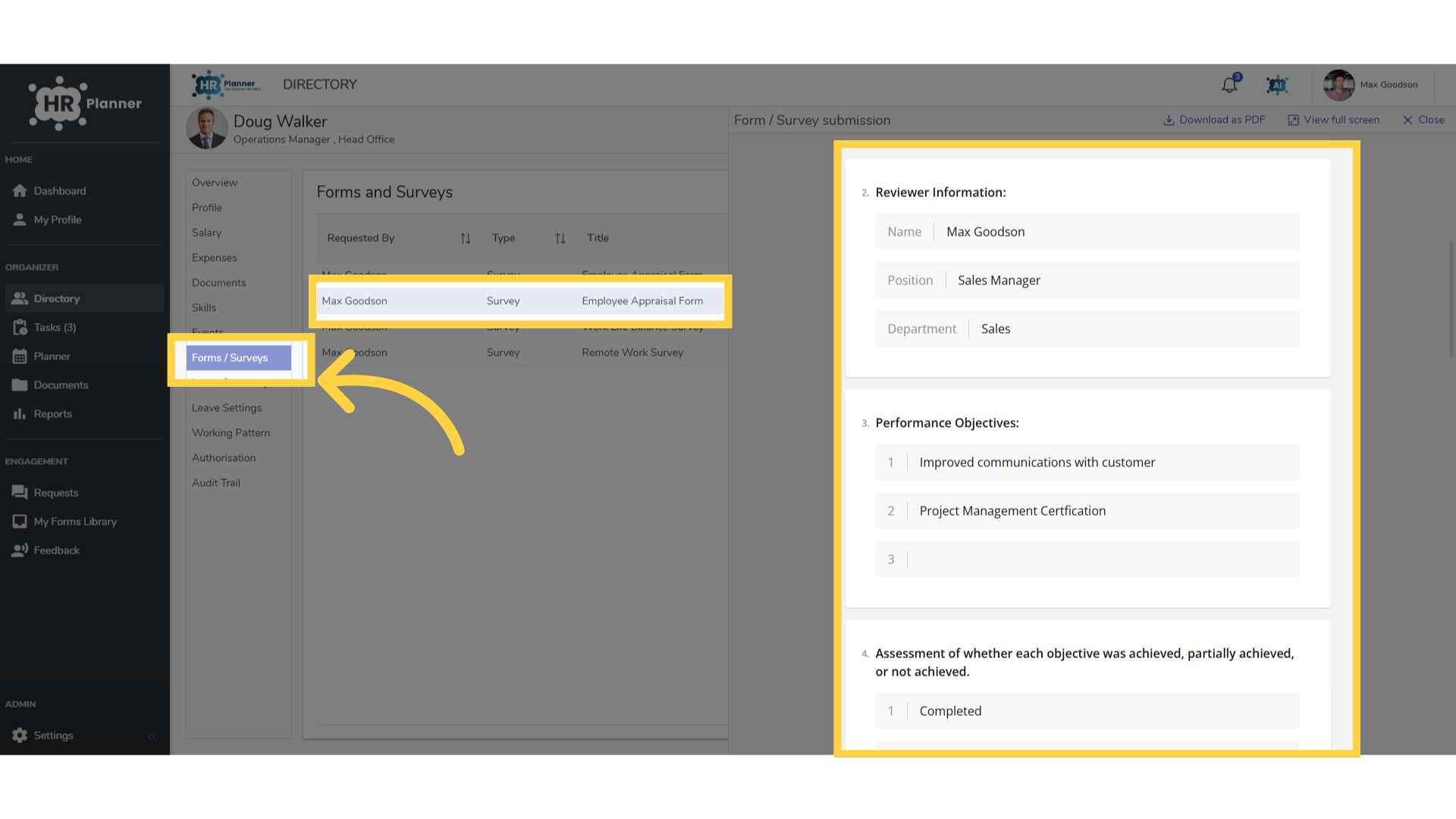 Viewing Completed Forms