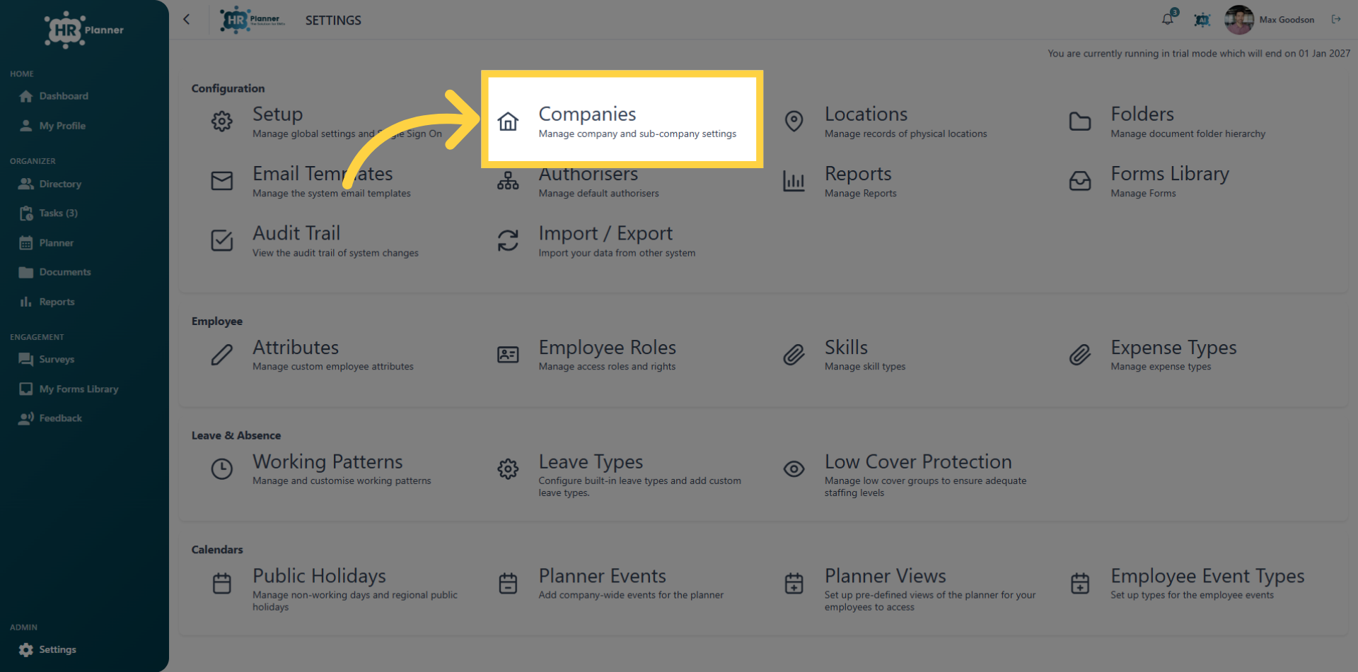 Open Companies Settings