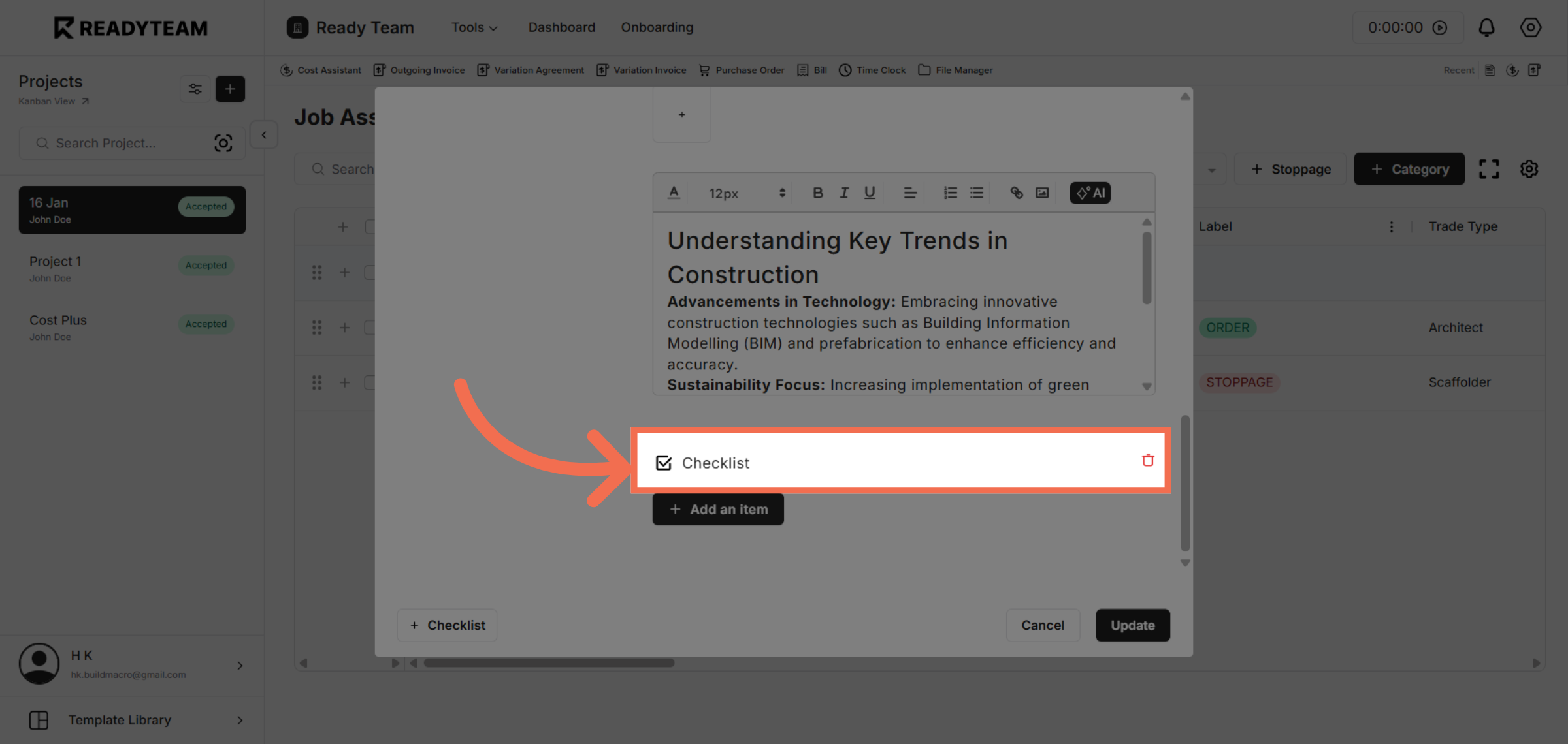 Notice that Checklist added