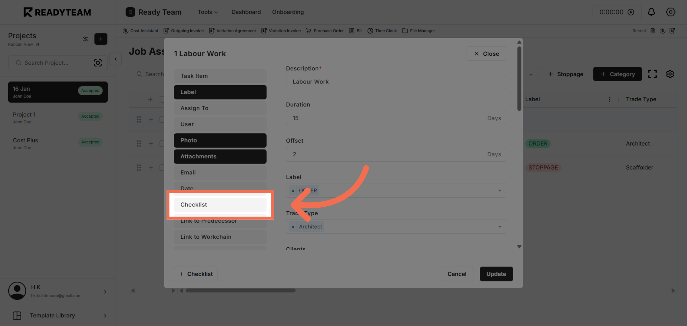 Confirm Checklist Selection