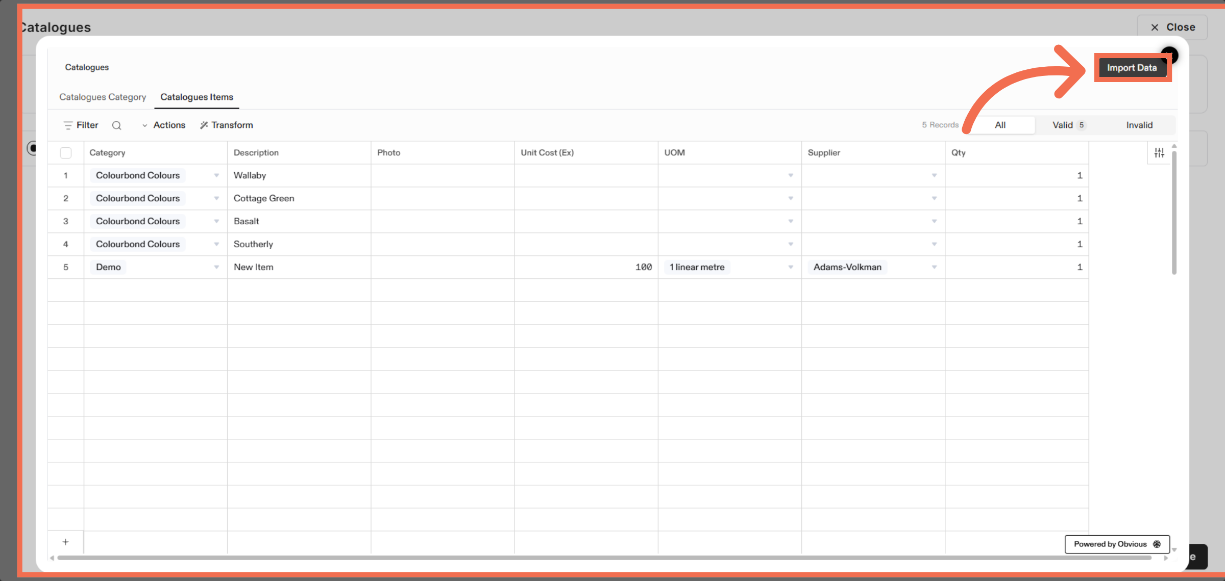 Import Catalogue Data