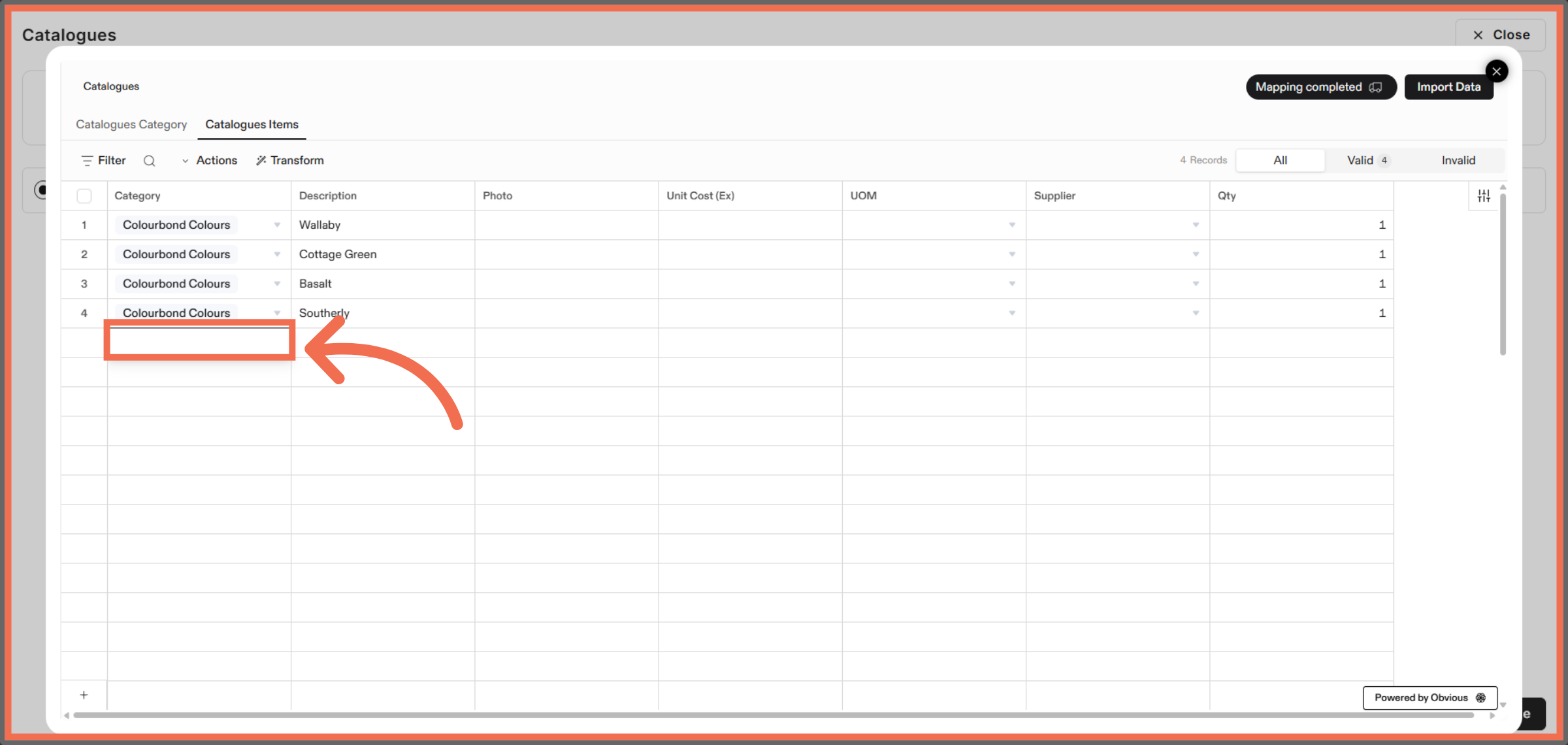 Manually Enter Catalogue Item