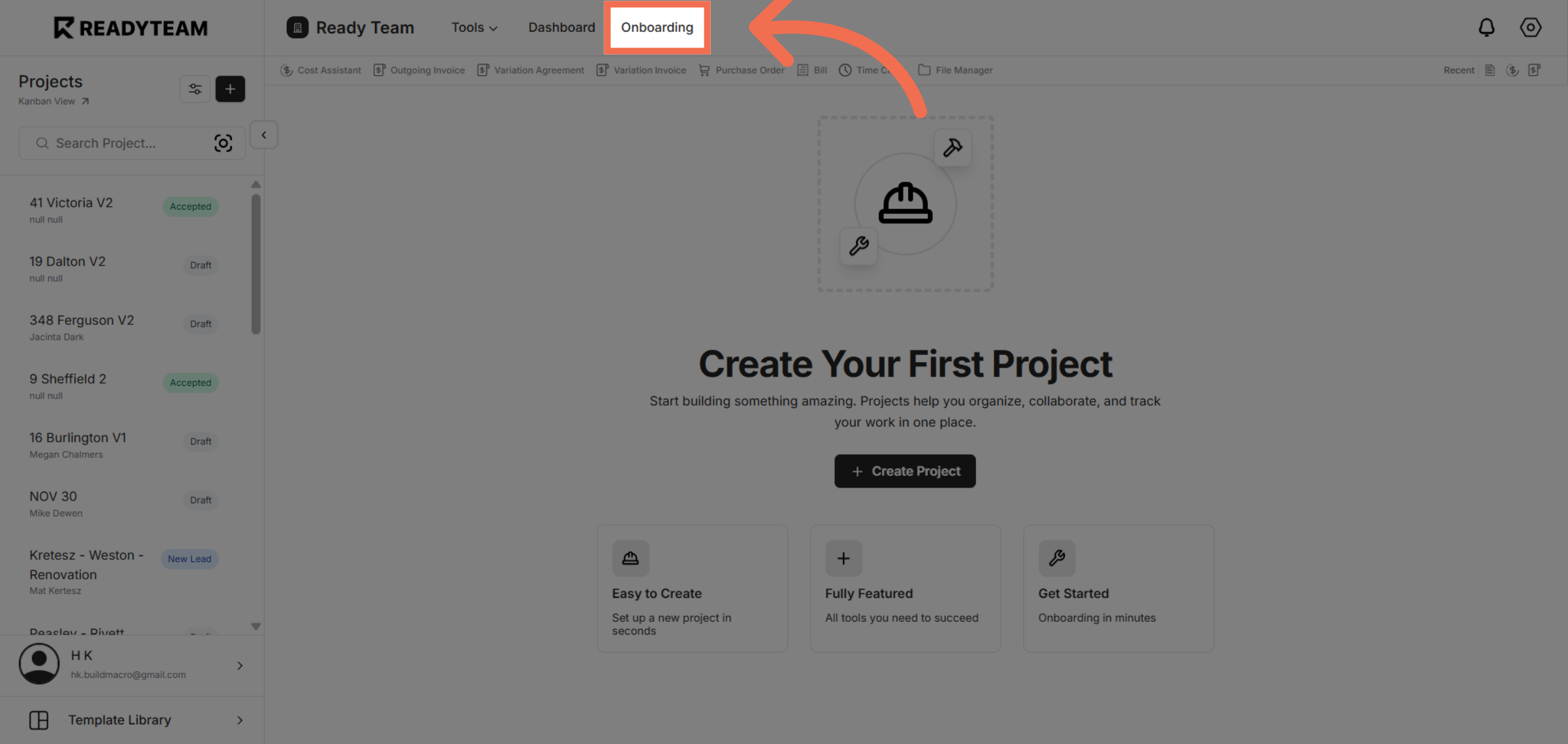 Navigate to Onboarding Section