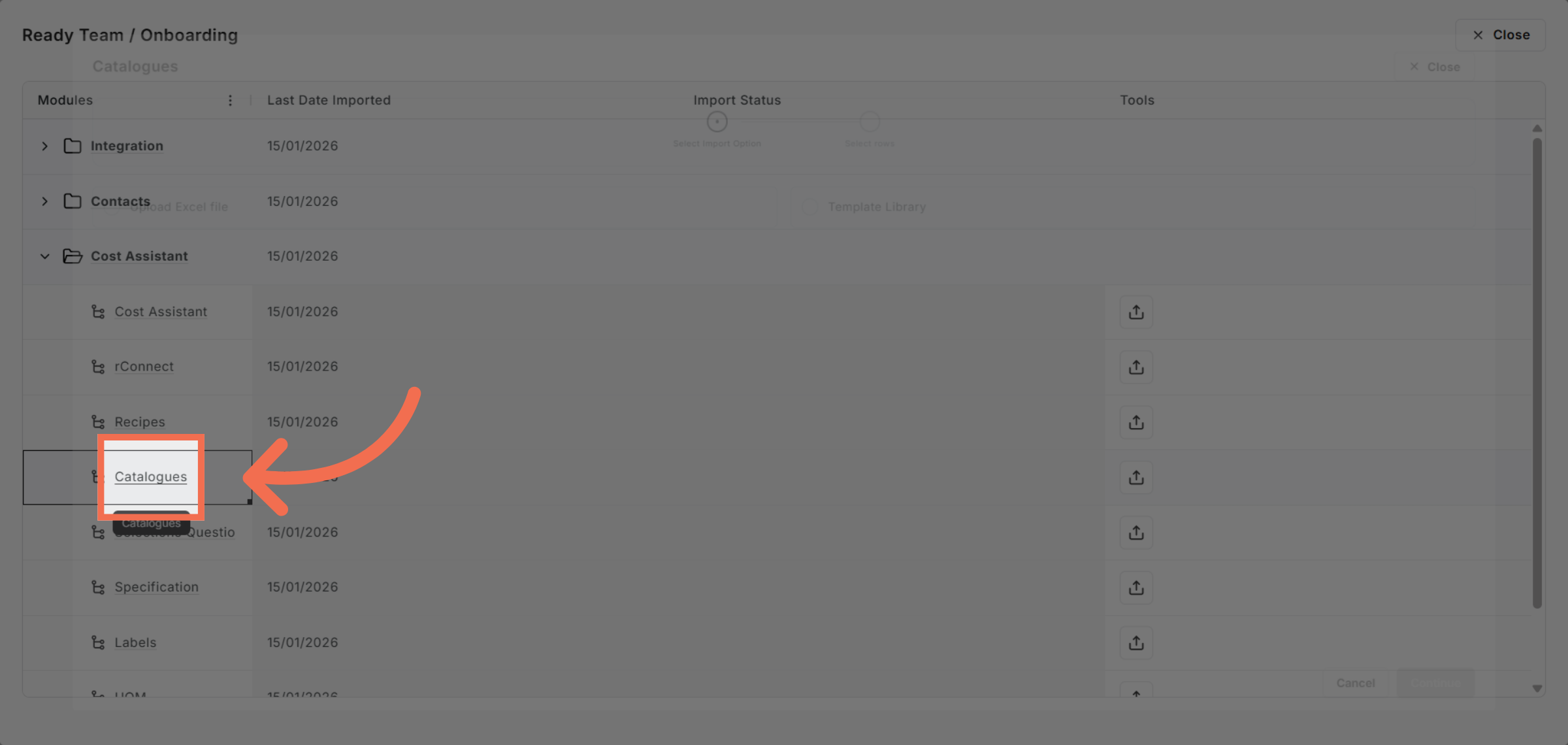Select Catalogues Option