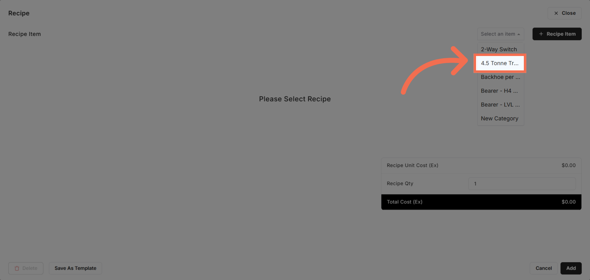 Select an Recipe Item