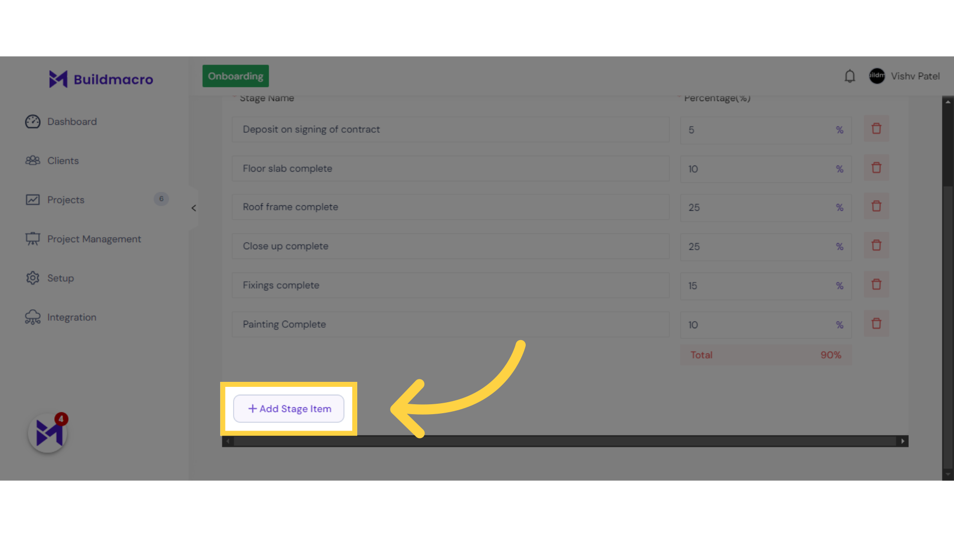 Click 'Add Stage Item'