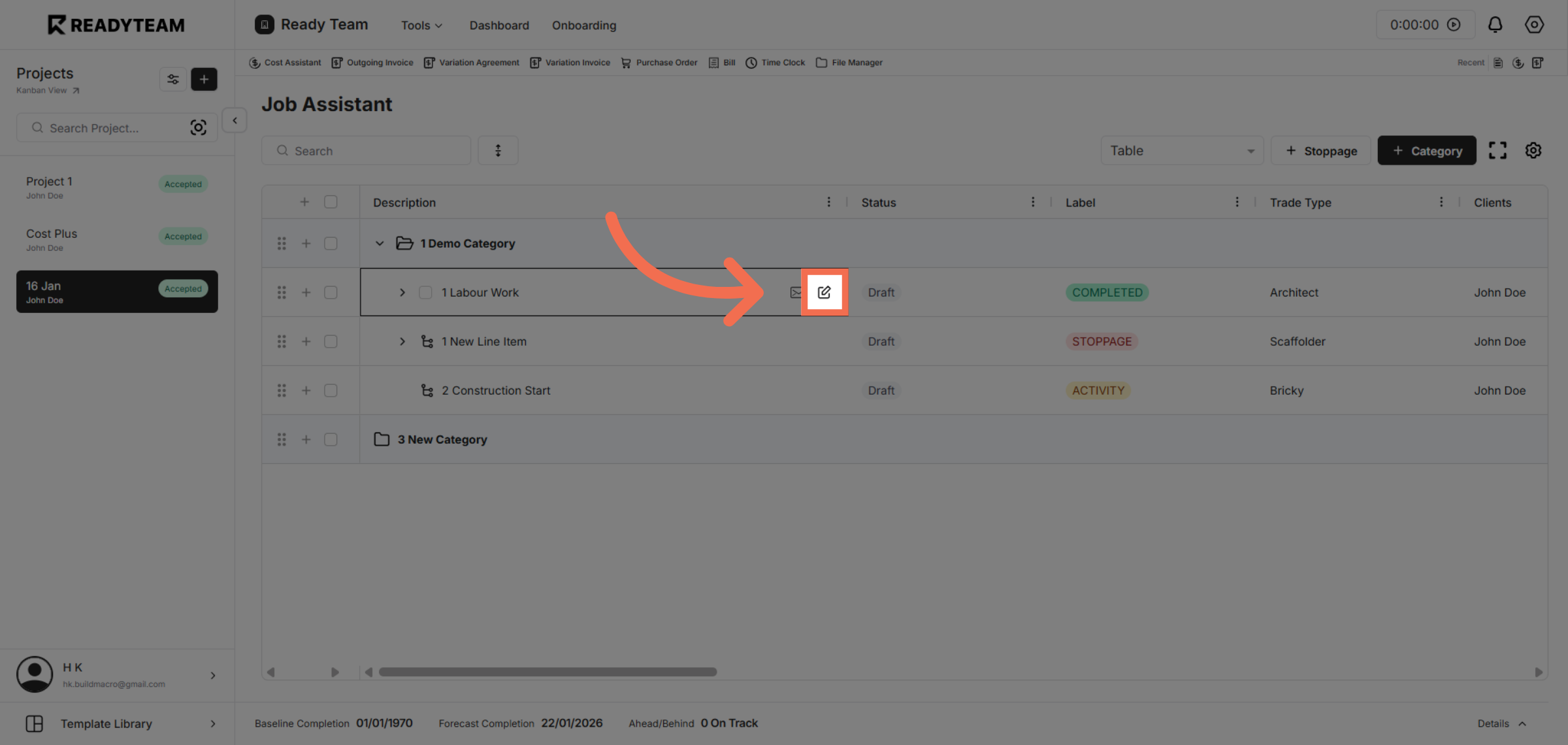Open Edit line item Dialogue