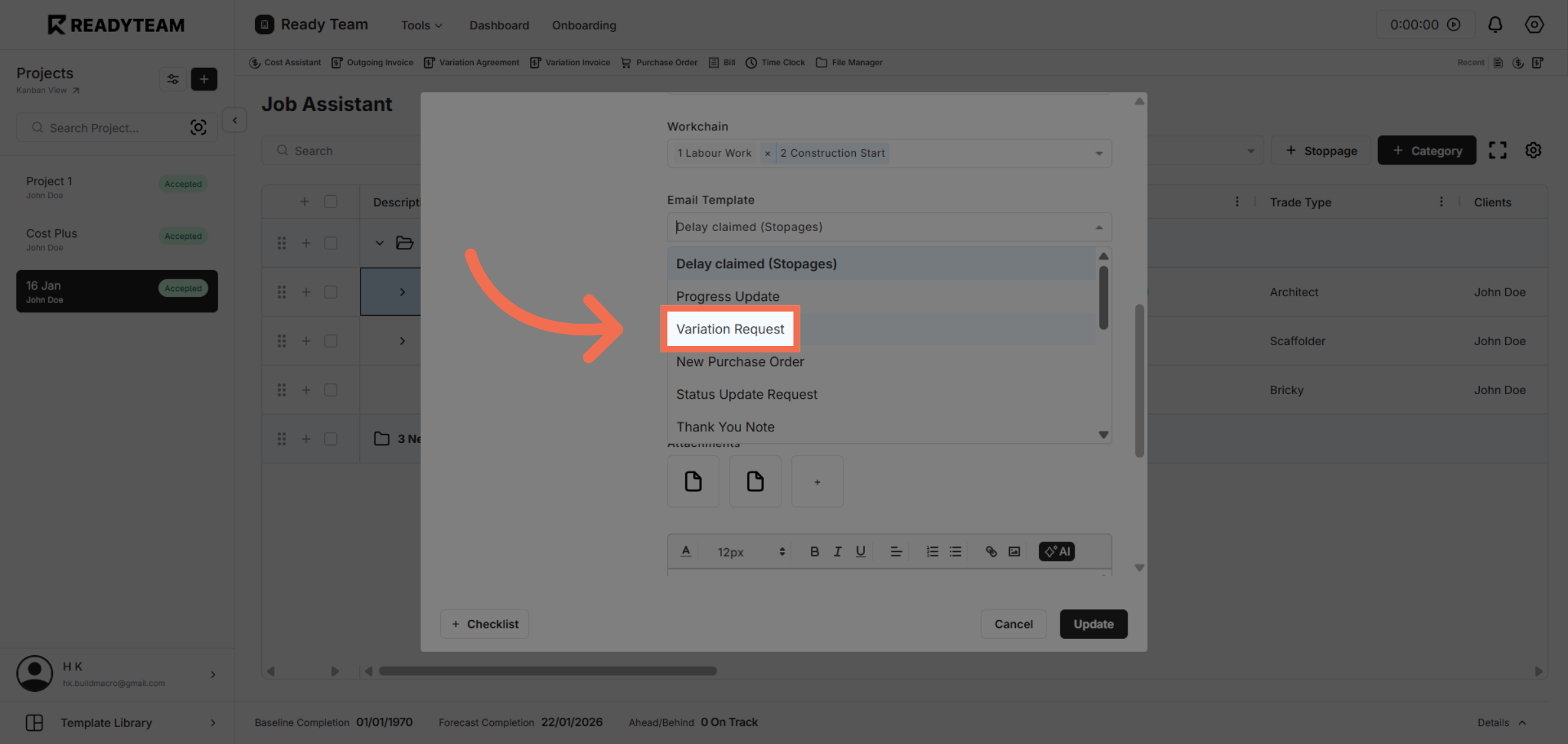Select Email Template