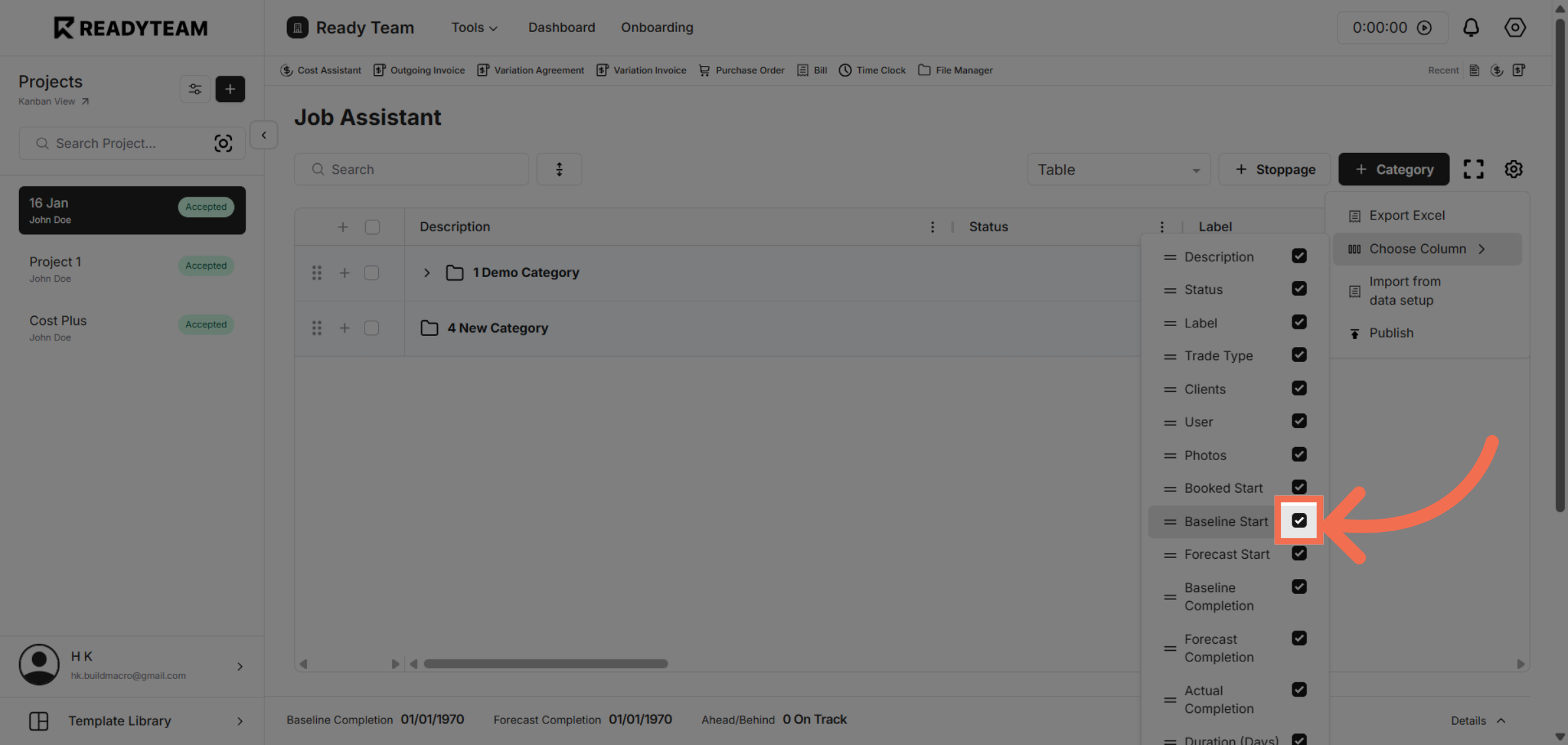 Toggle Baseline Start Date Visibility
