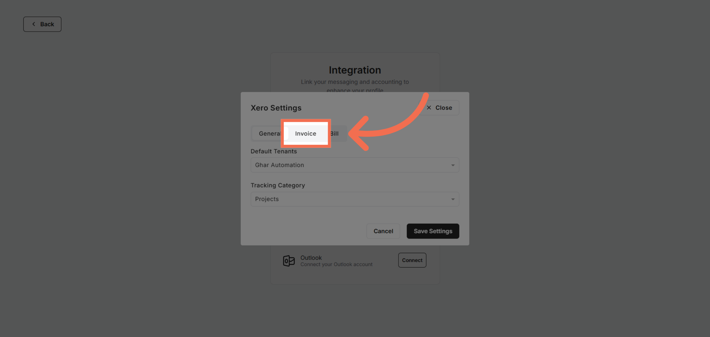 Access Invoice Settings
