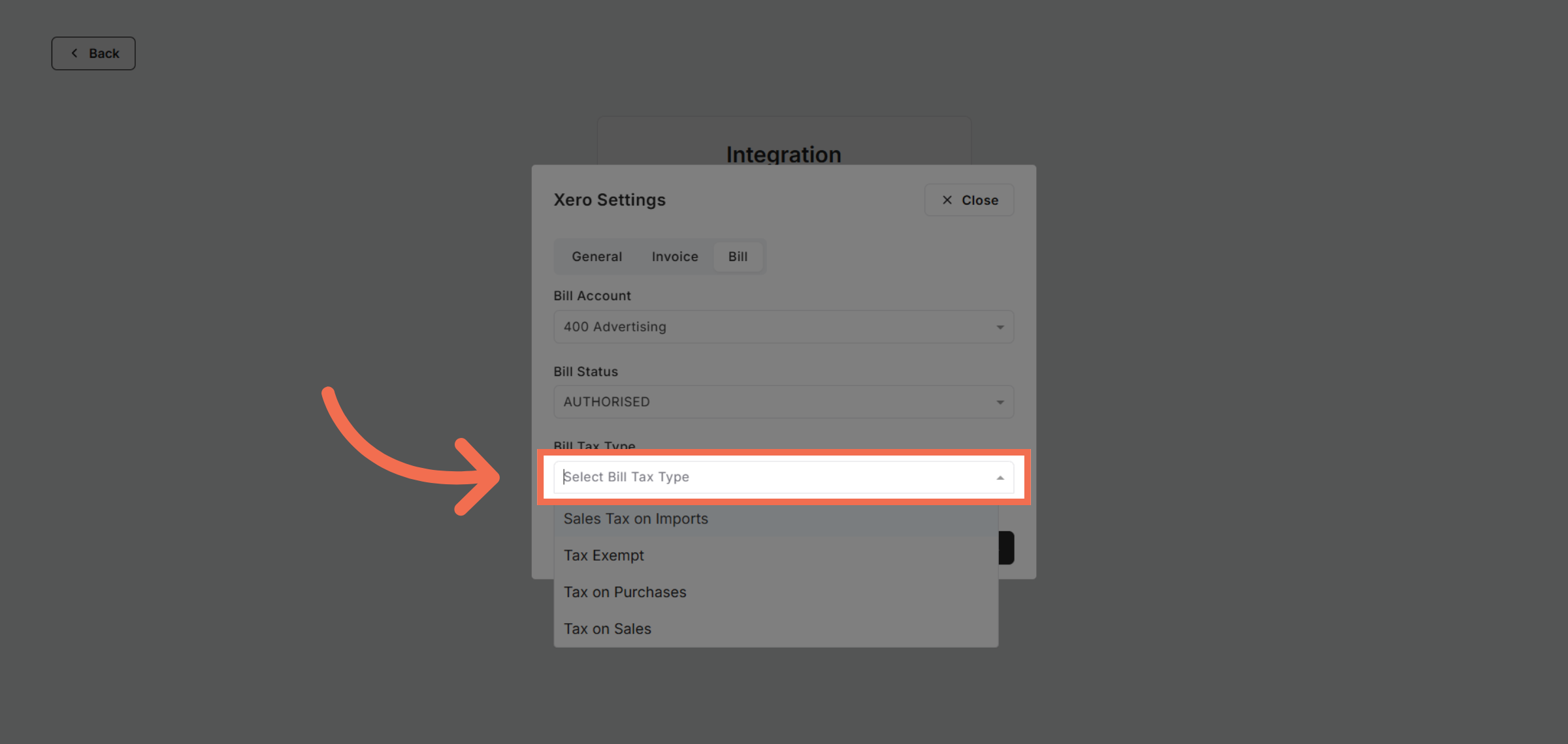 Open Tax Type Options