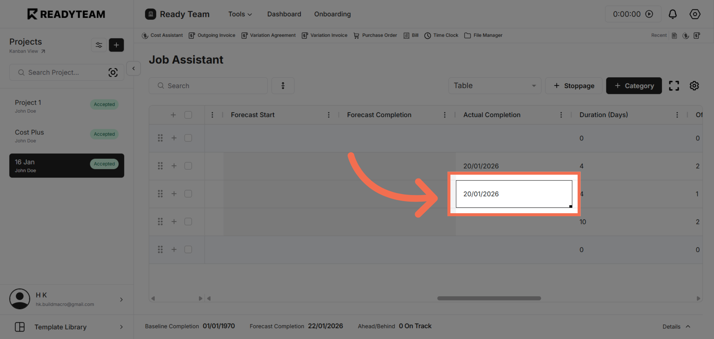 Review Actual Completion Date