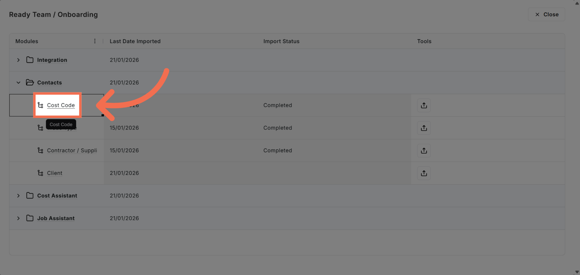 Select Cost Code Option