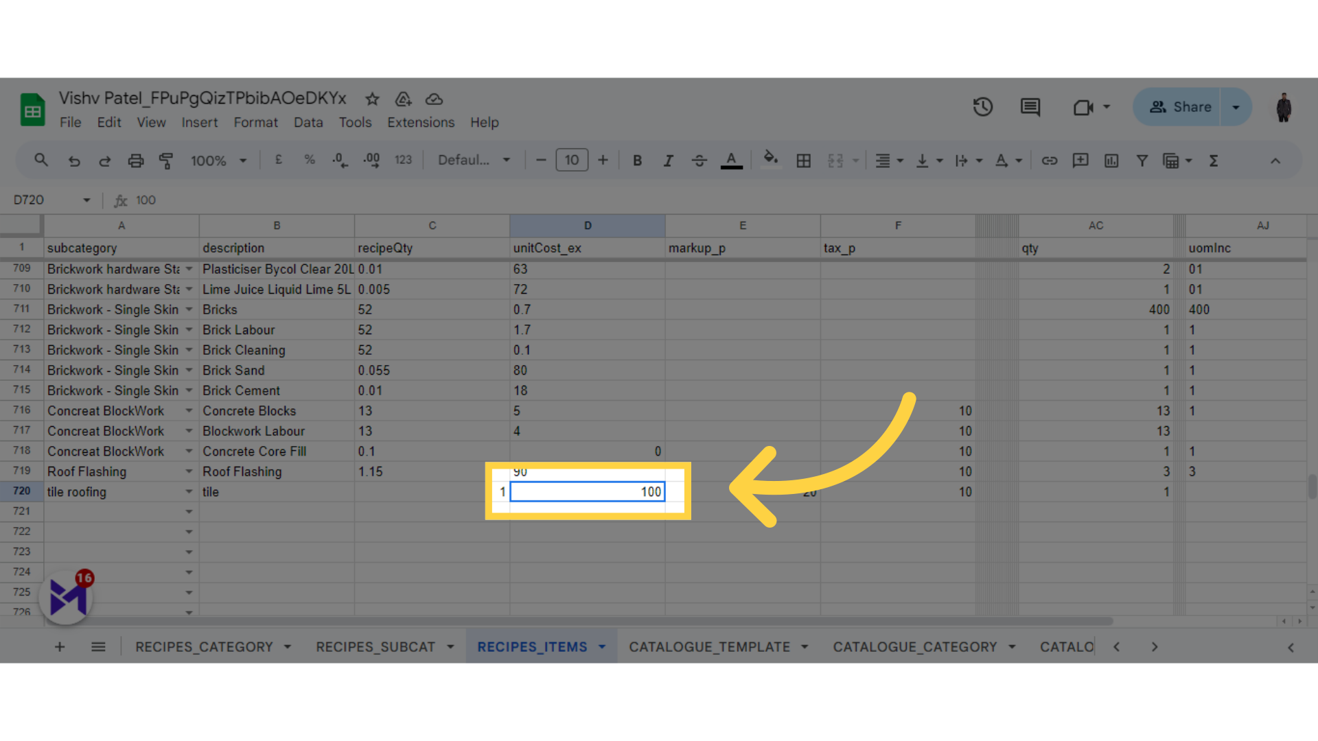 Fill UnitCost