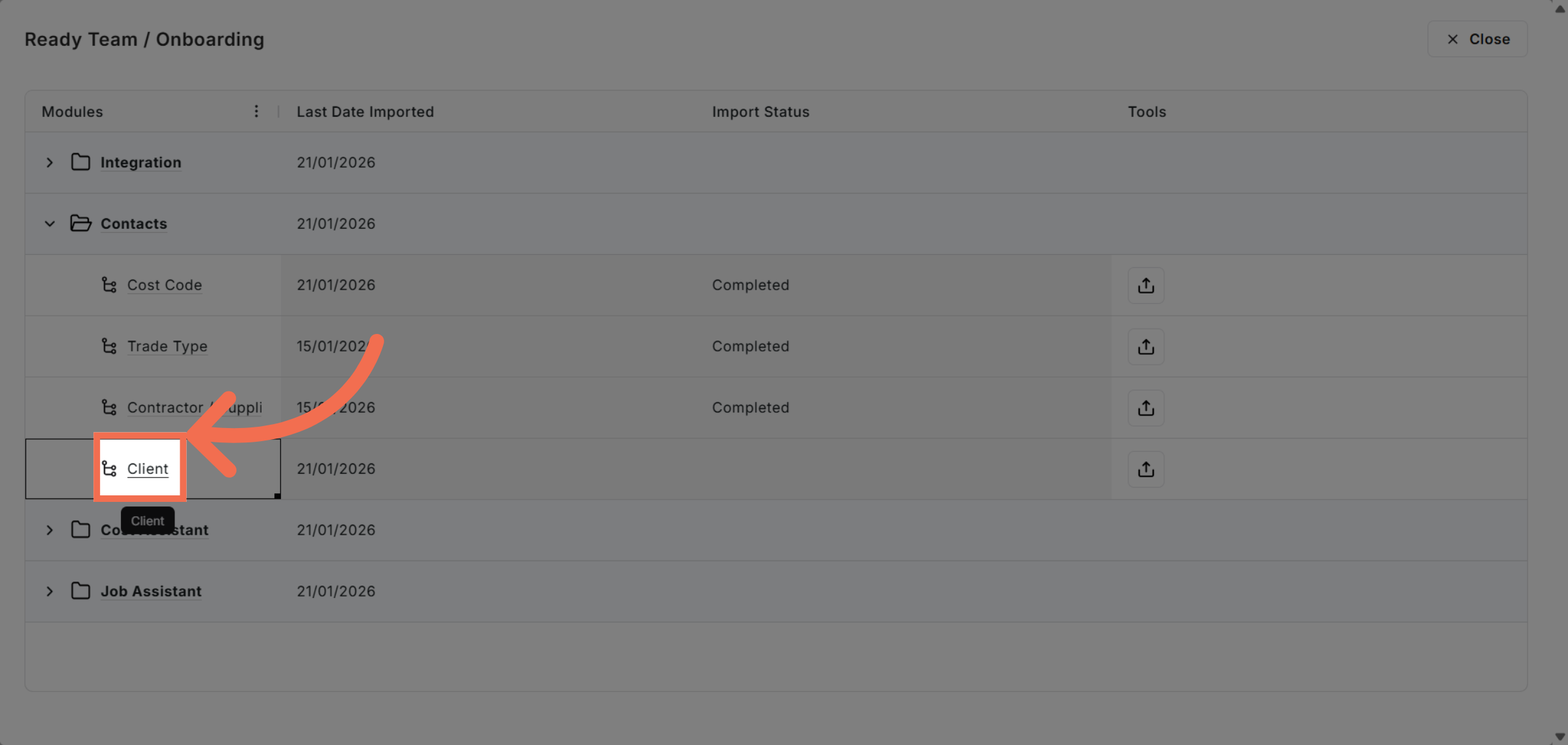 Select Client Option