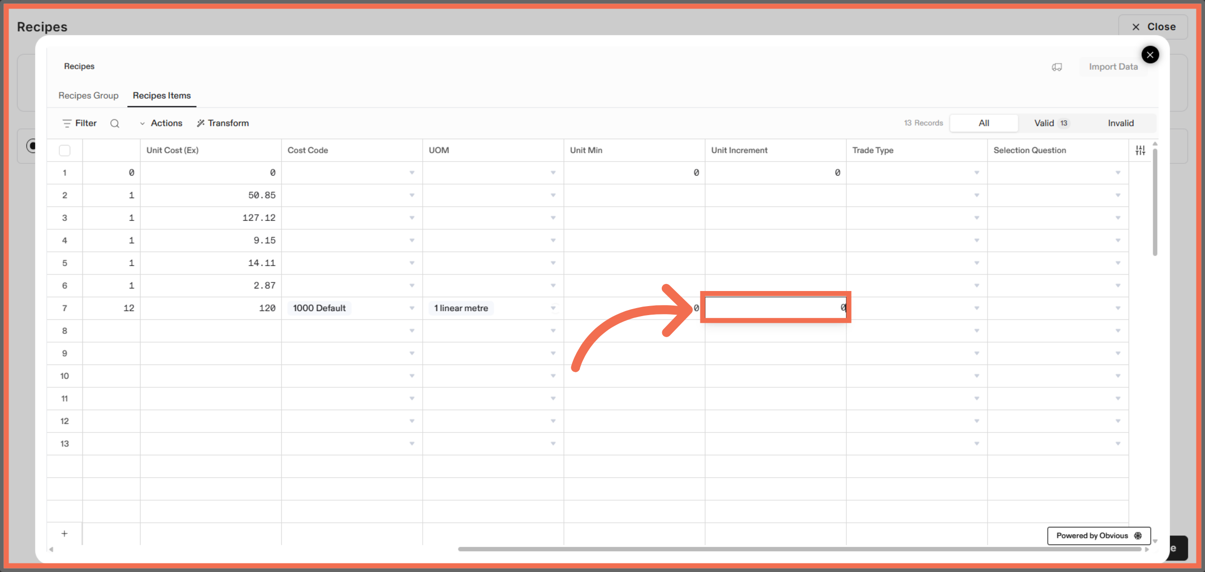 Enter Unit Increment 