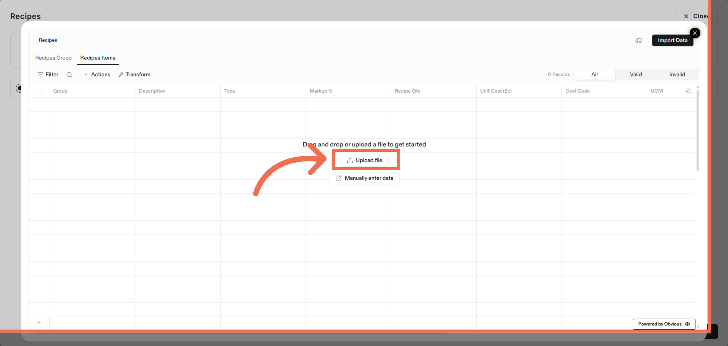 Start Uploading Recipe Items