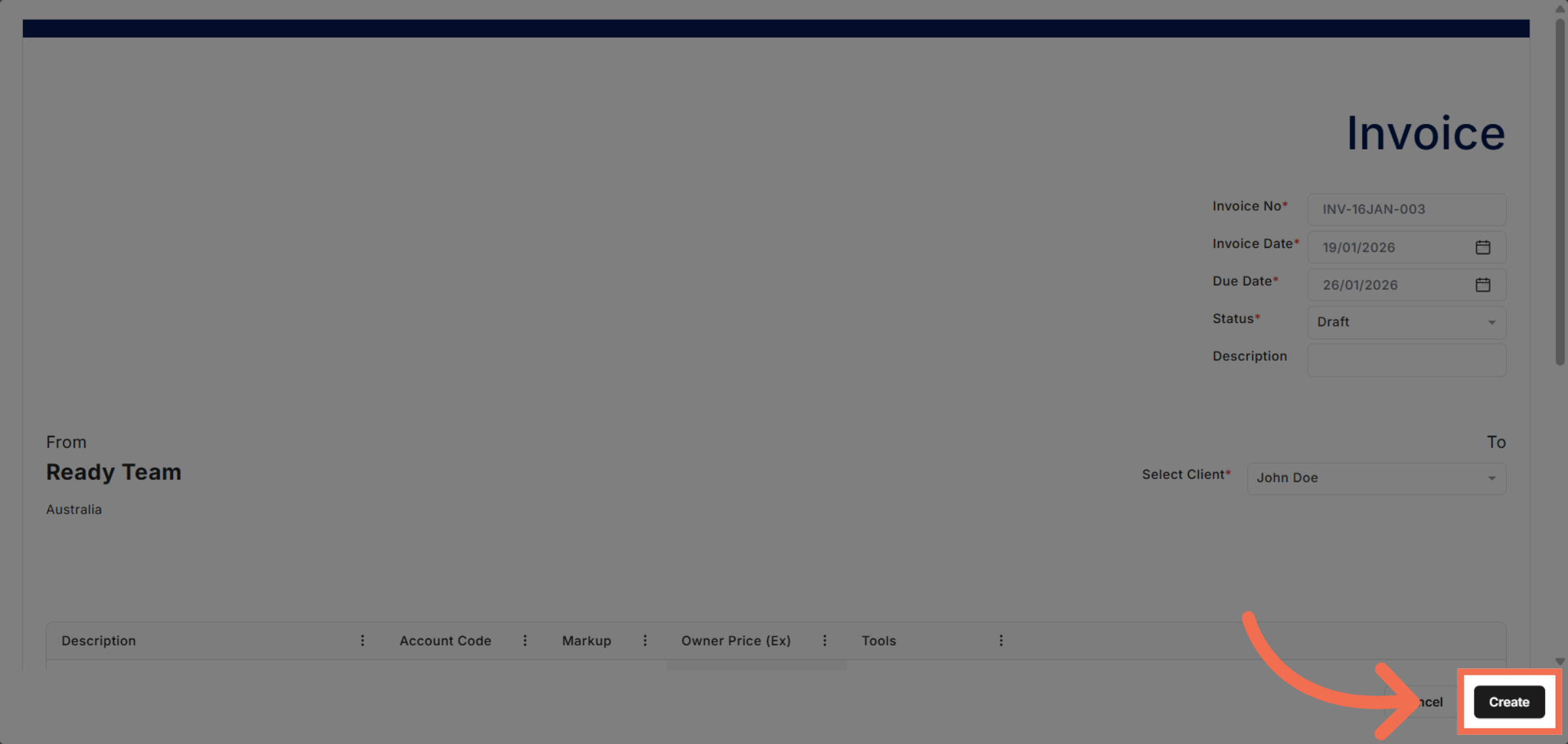 Confirm Invoice Creation