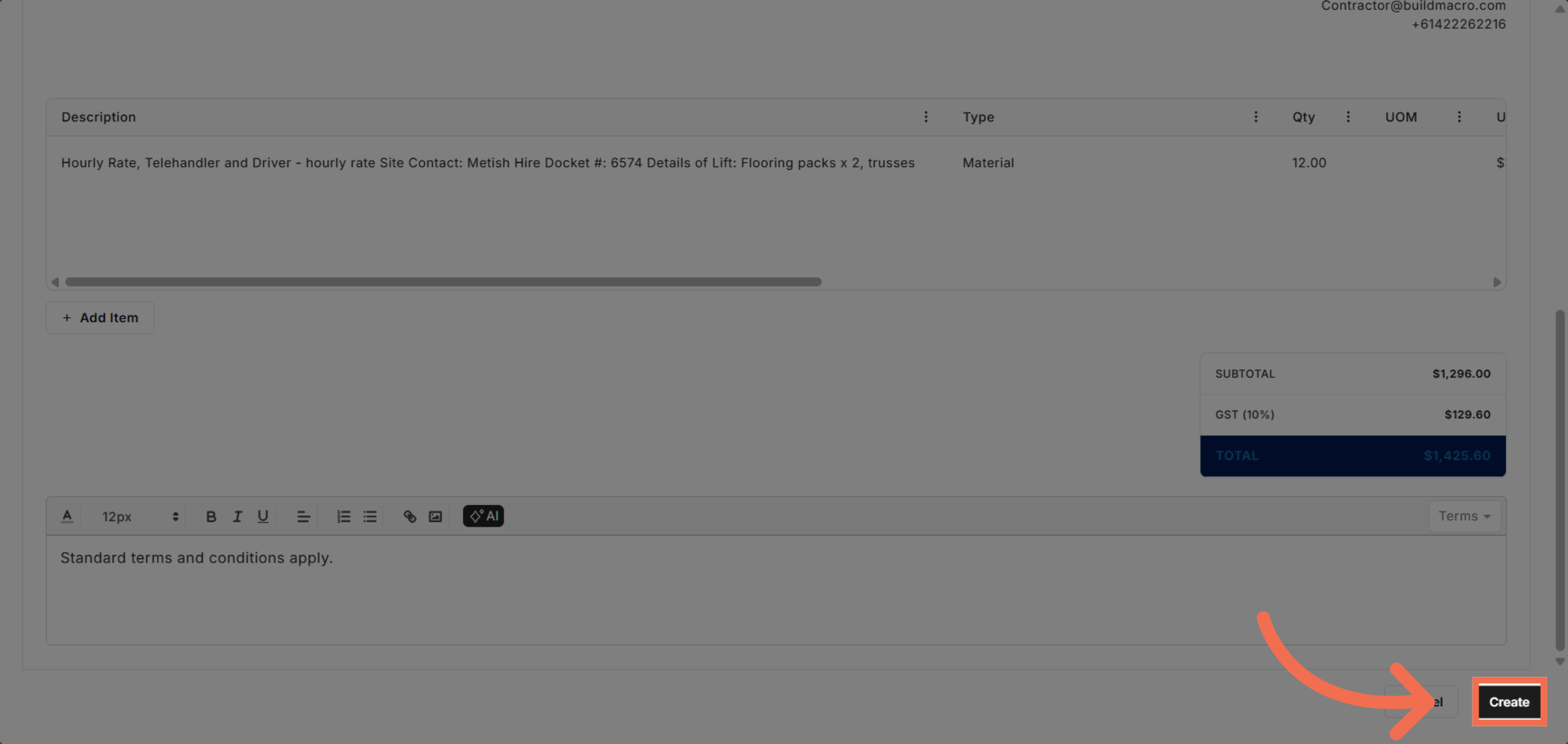 Create Invoice Record