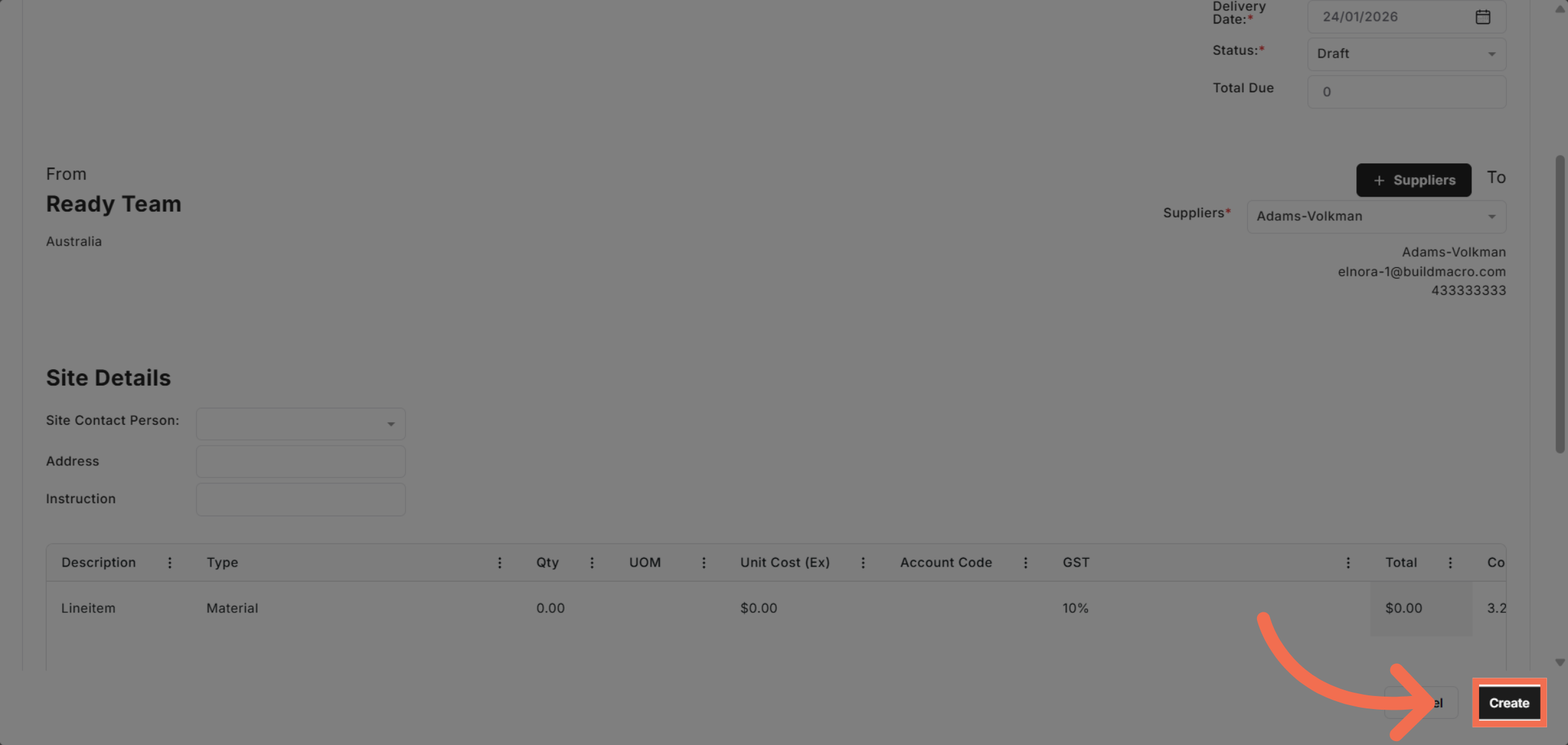 Create Purchase Order