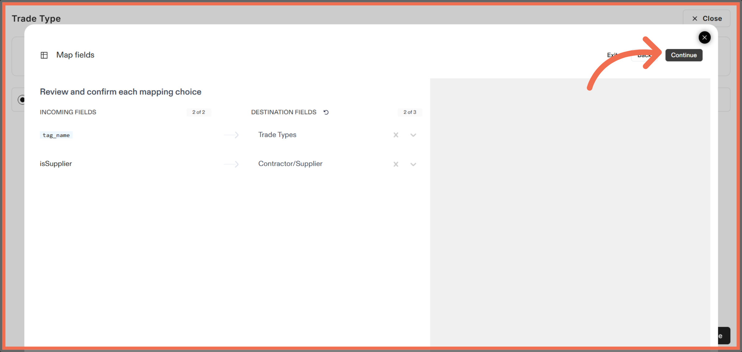 Review Mapping and Continue Import Process