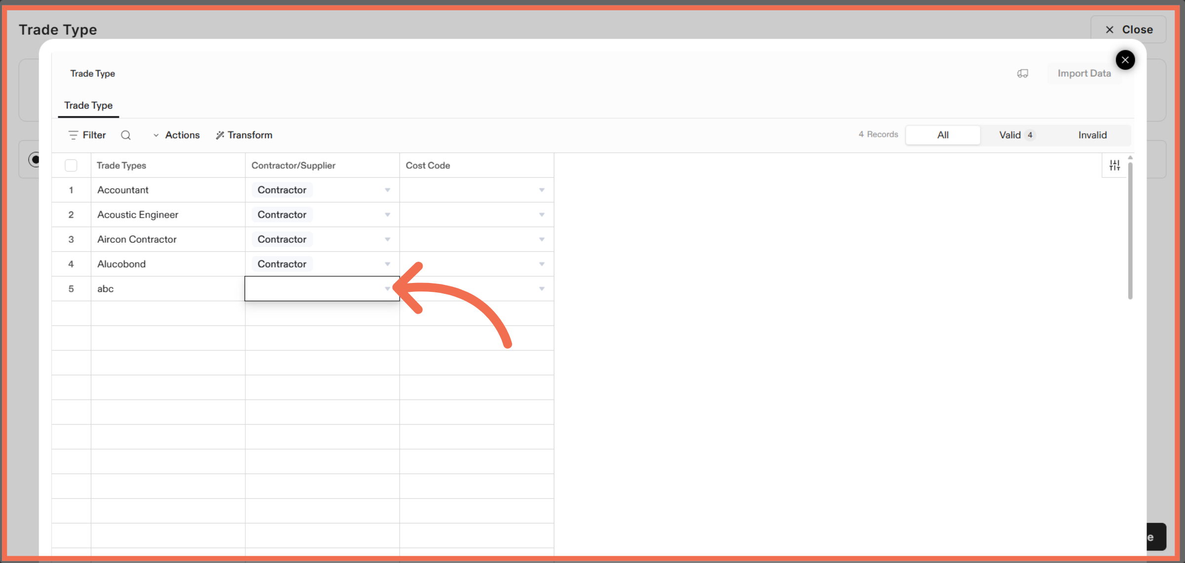 Open Contractor/Supplier Options