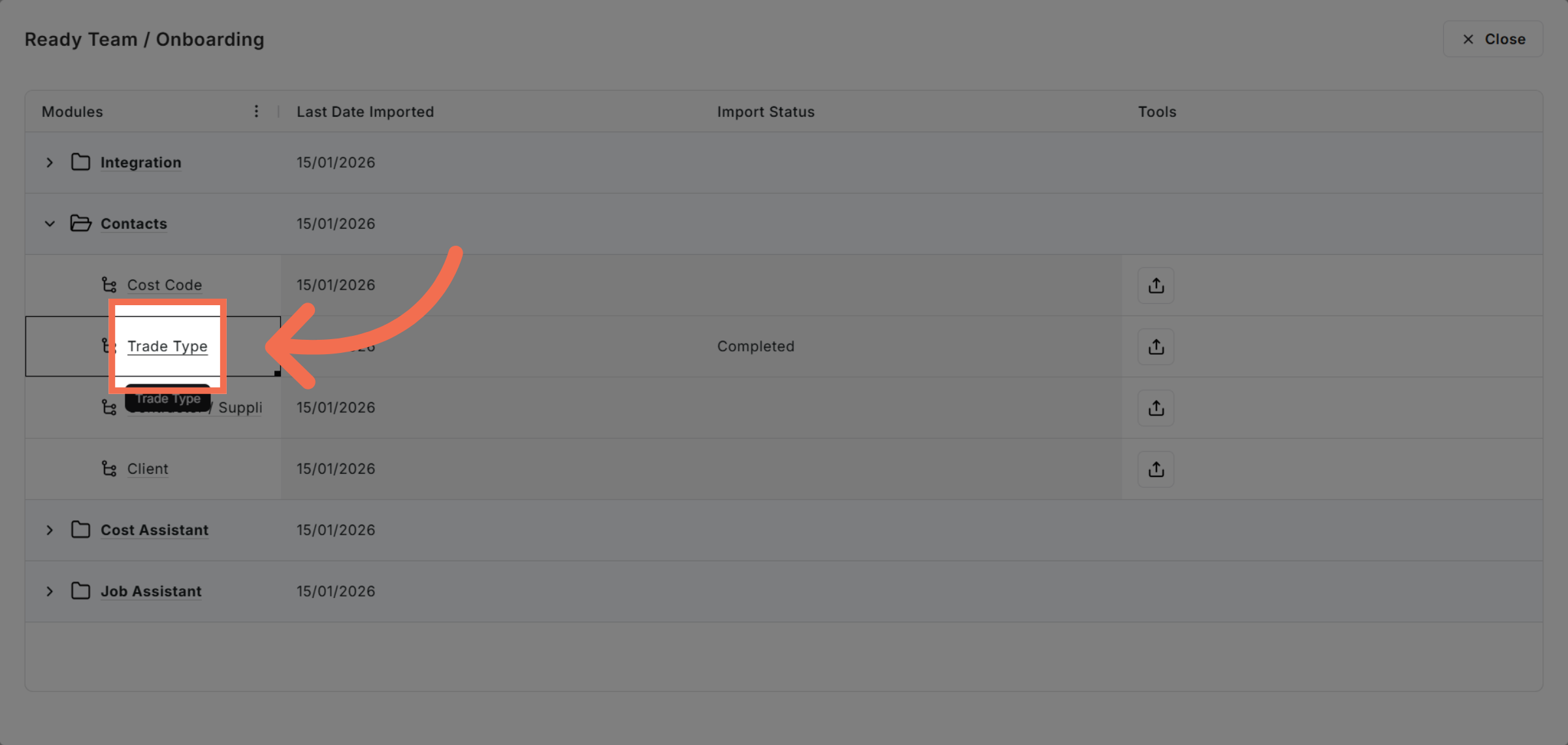 Select Trade Type Option